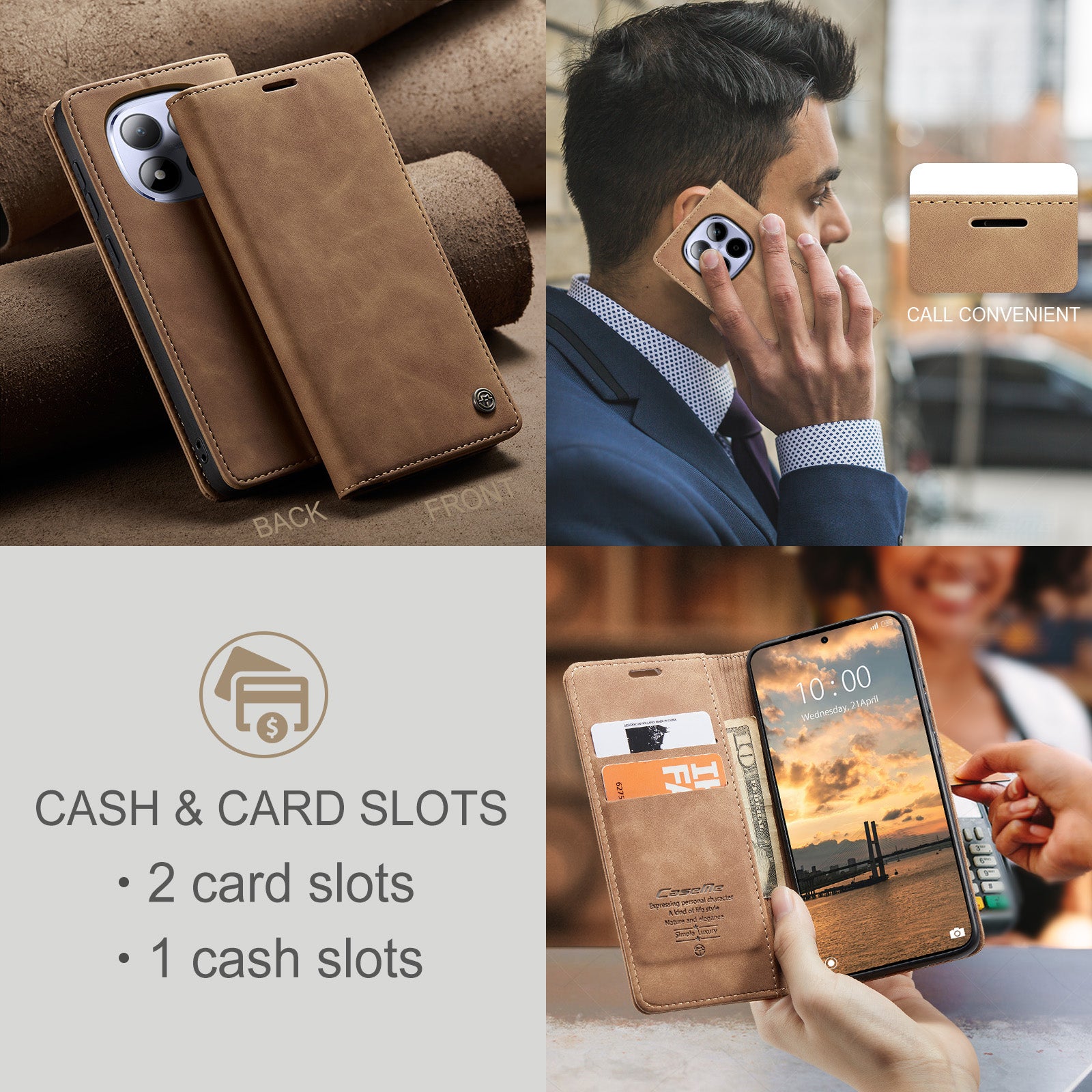 For Xiaomi Redmi Note 15 Pro 5G (Global) Wallet Case CASEME 013 Series PU Leather Phone Cover Stand - Brown