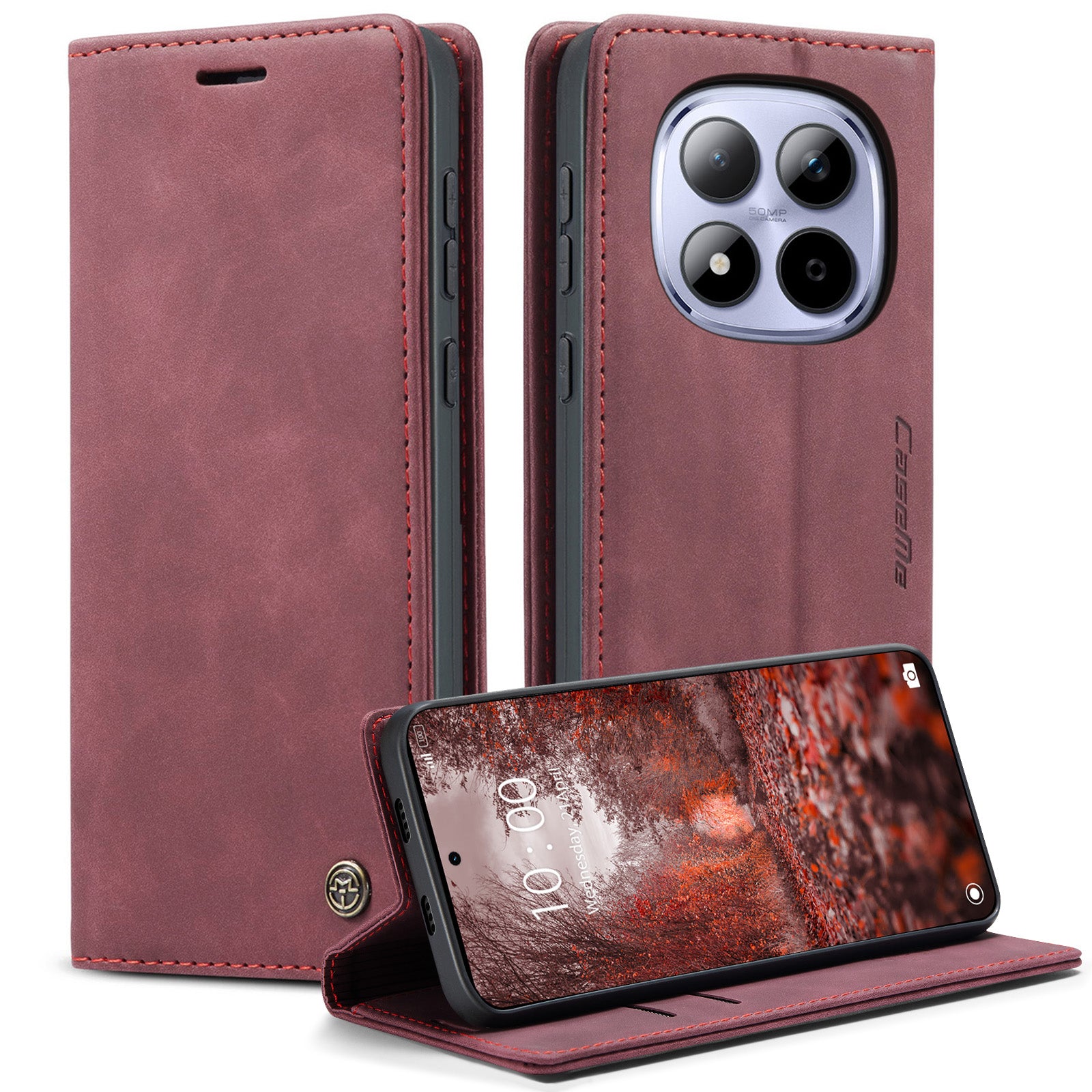 For Xiaomi Redmi Note 15 Pro 5G (Global) Wallet Case CASEME 013 Series PU Leather Phone Cover Stand - Red