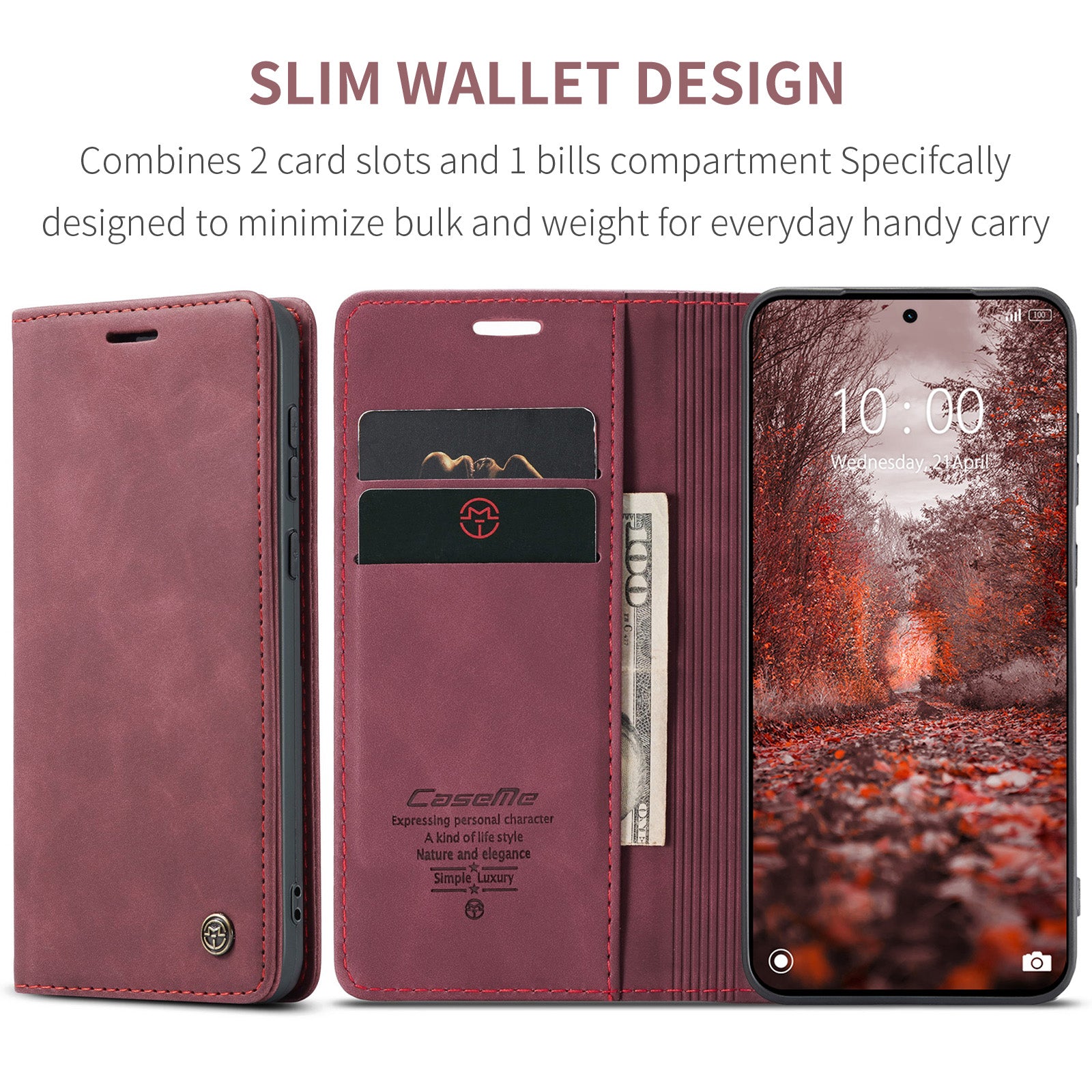 For Xiaomi Redmi Note 15 Pro 5G (Global) Wallet Case CASEME 013 Series PU Leather Phone Cover Stand - Red