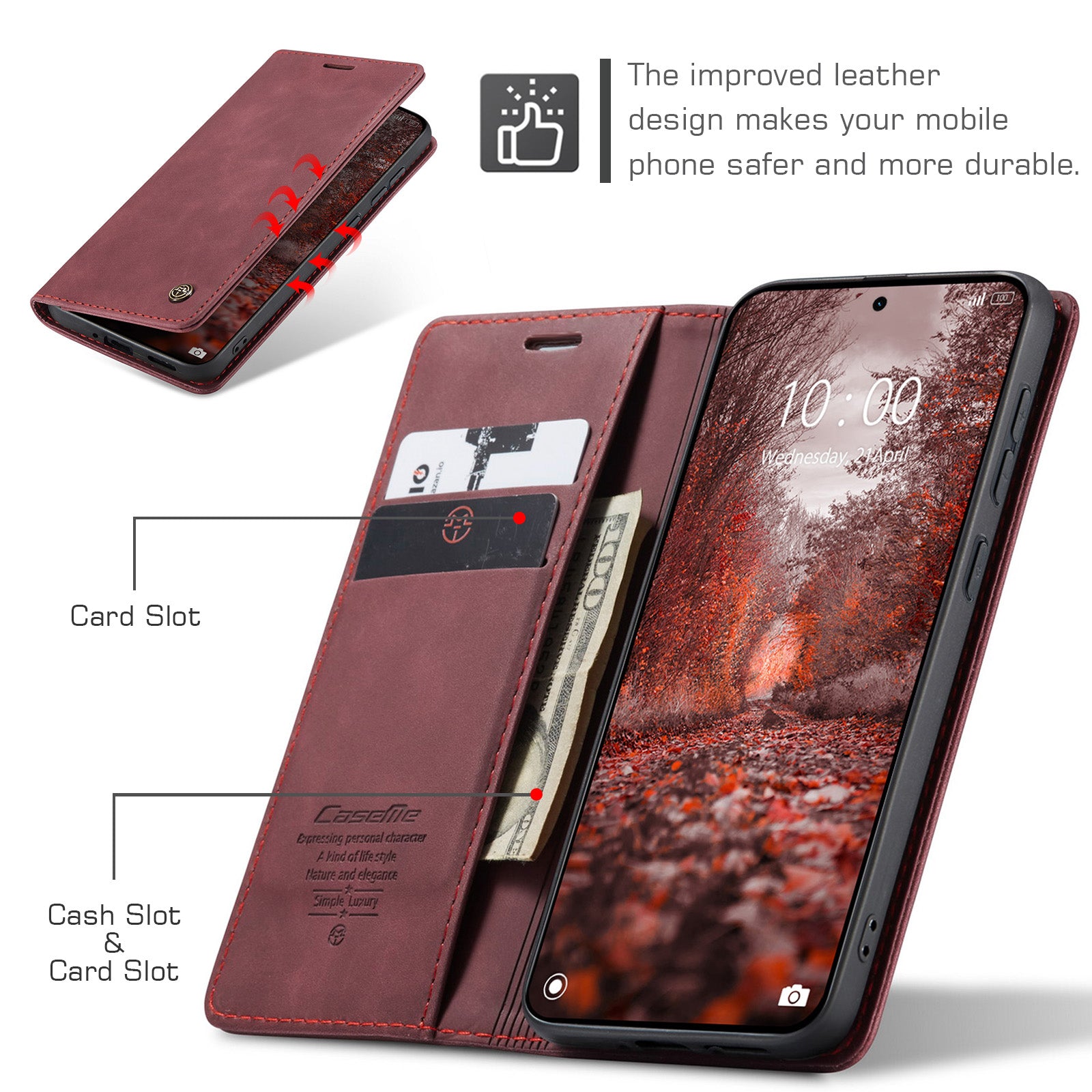 For Xiaomi Redmi Note 15 Pro 5G (Global) Wallet Case CASEME 013 Series PU Leather Phone Cover Stand - Red