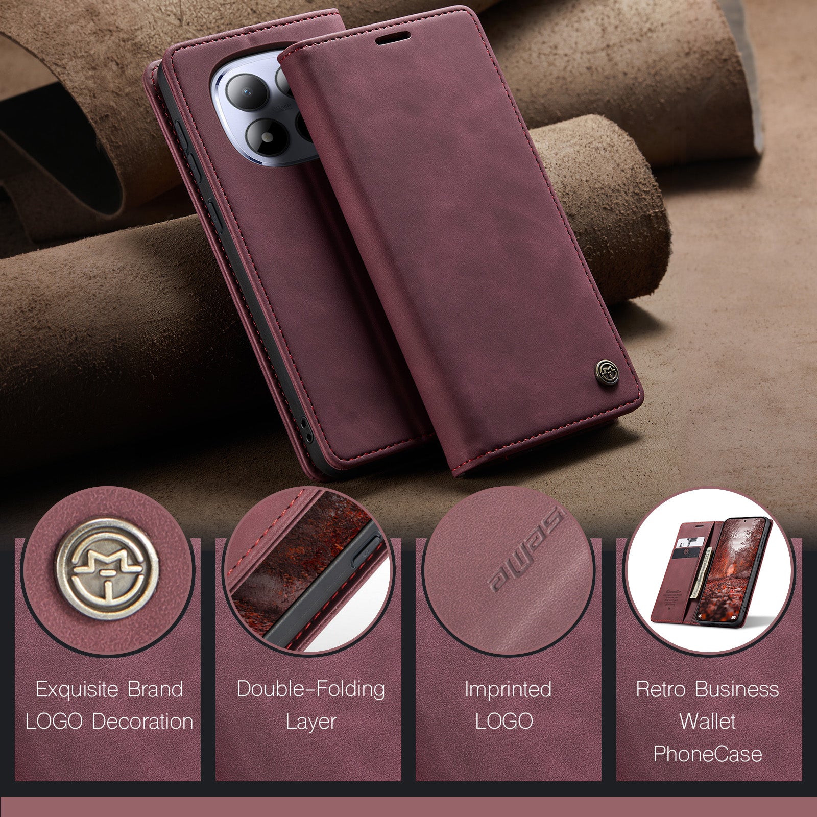 For Xiaomi Redmi Note 15 Pro 5G (Global) Wallet Case CASEME 013 Series PU Leather Phone Cover Stand - Red