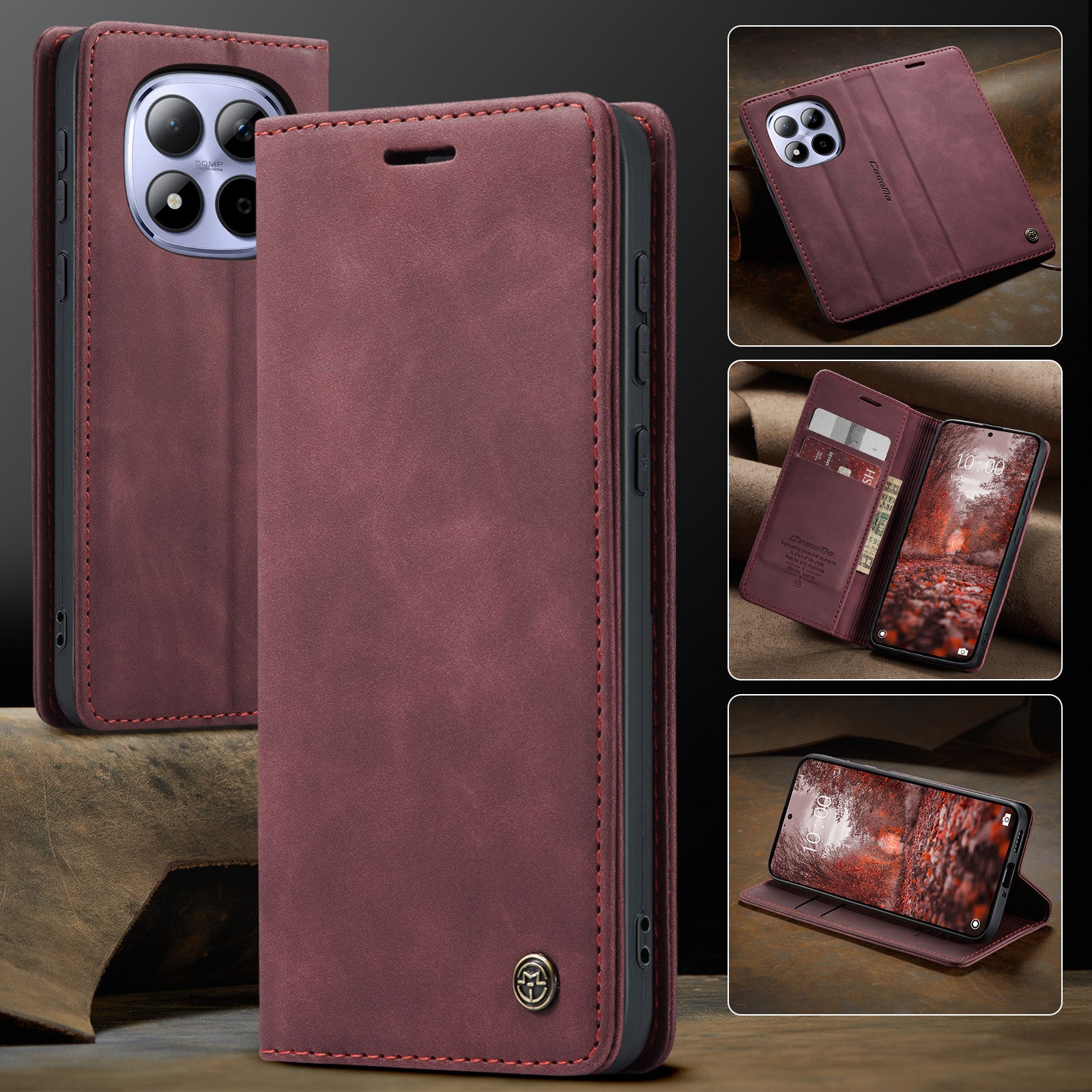 For Xiaomi Redmi Note 15 Pro 5G (Global) Wallet Case CASEME 013 Series PU Leather Phone Cover Stand - Red