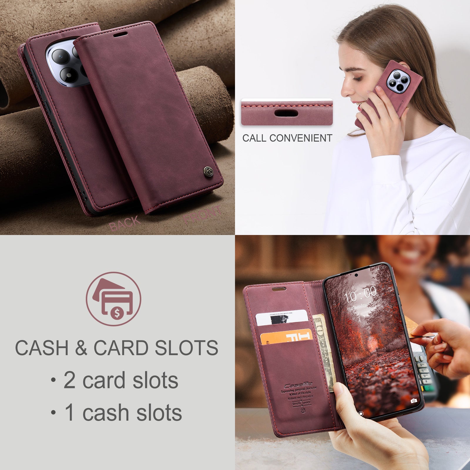 For Xiaomi Redmi Note 15 Pro 5G (Global) Wallet Case CASEME 013 Series PU Leather Phone Cover Stand - Red