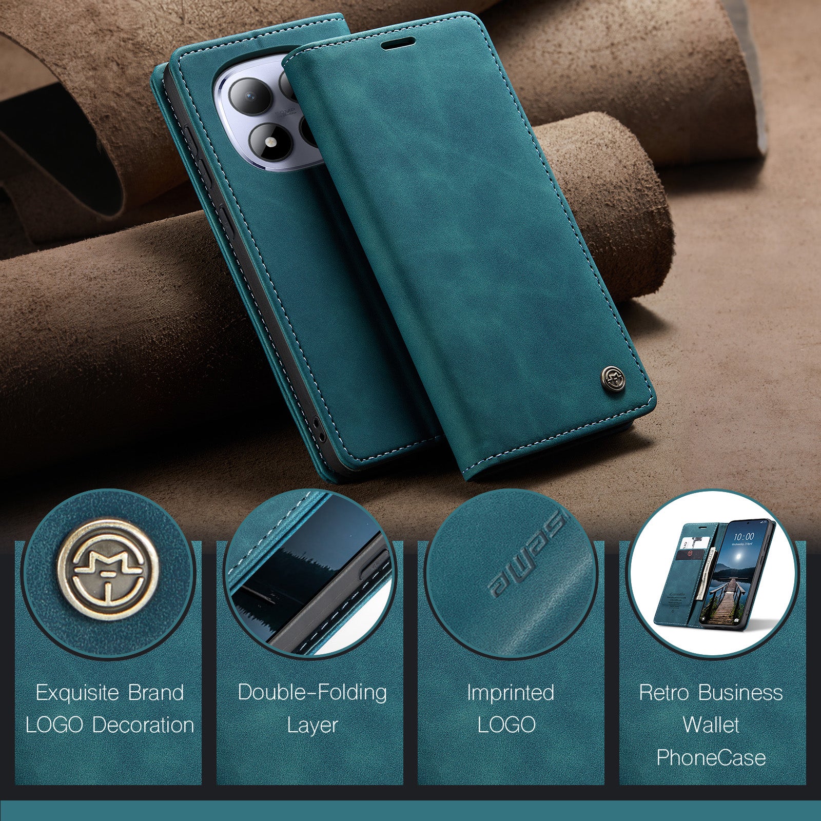 For Xiaomi Redmi Note 15 Pro 5G (Global) Wallet Case CASEME 013 Series PU Leather Phone Cover Stand - Blue
