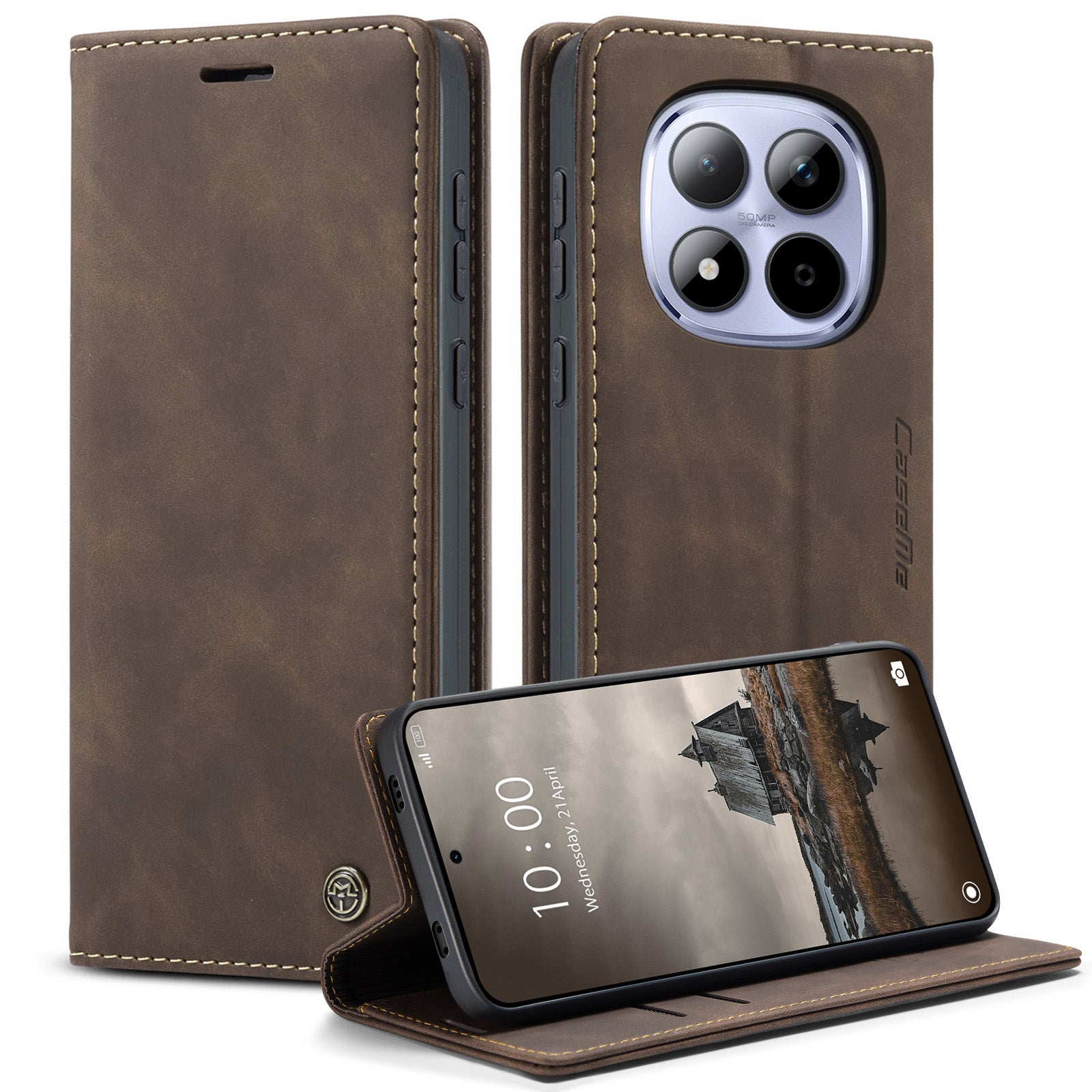 For Xiaomi Redmi Note 15 Pro 4G (Global) Wallet Case CASEME 013 Series PU Leather Phone Cover Stand - Coffee
