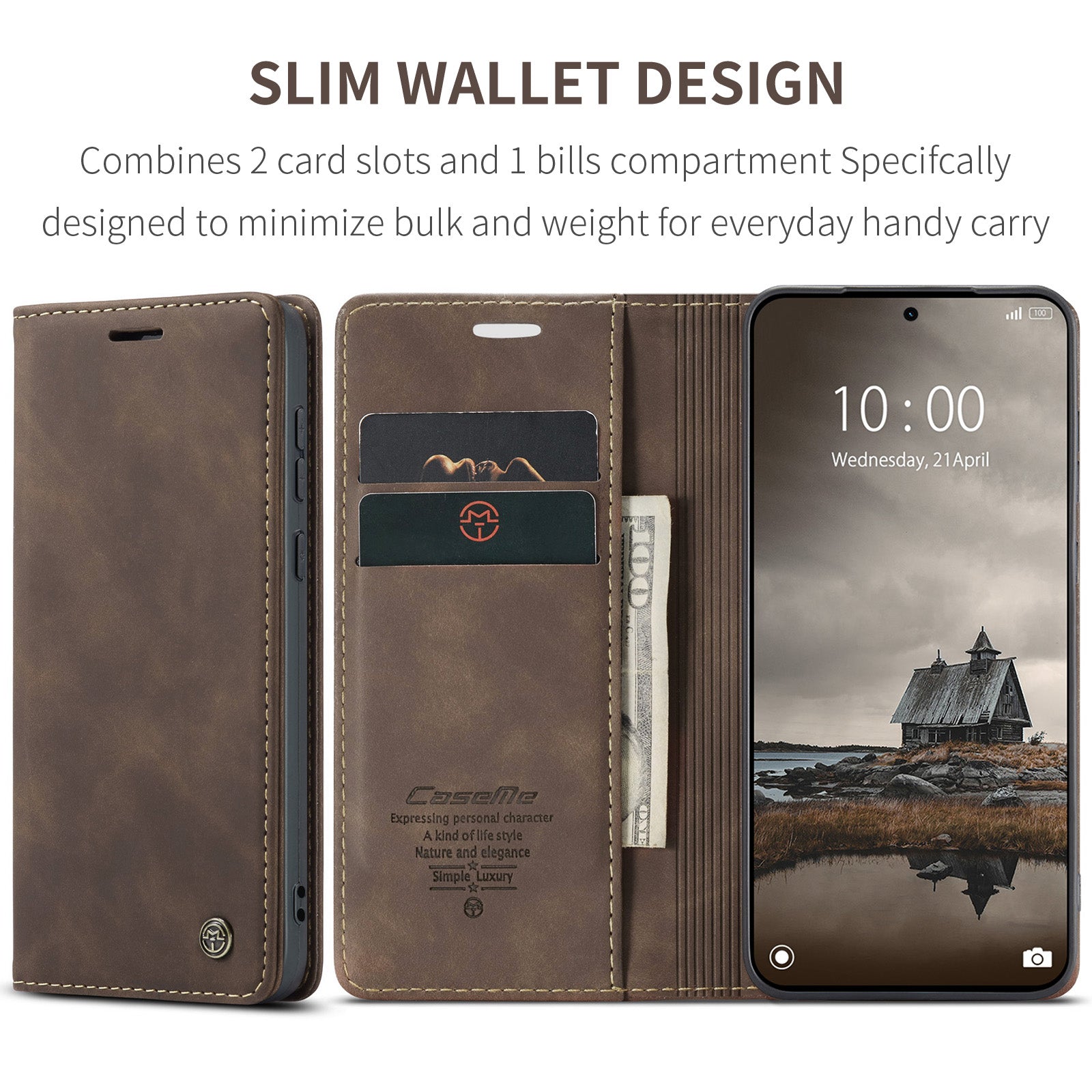 For Xiaomi Redmi Note 15 Pro 4G (Global) Wallet Case CASEME 013 Series PU Leather Phone Cover Stand - Coffee