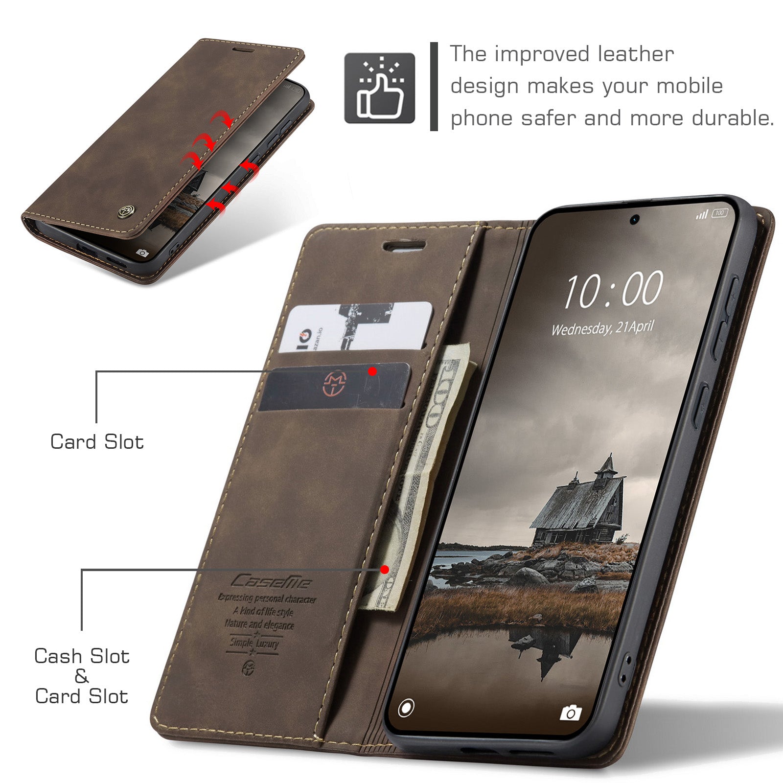 For Xiaomi Redmi Note 15 Pro 4G (Global) Wallet Case CASEME 013 Series PU Leather Phone Cover Stand - Coffee