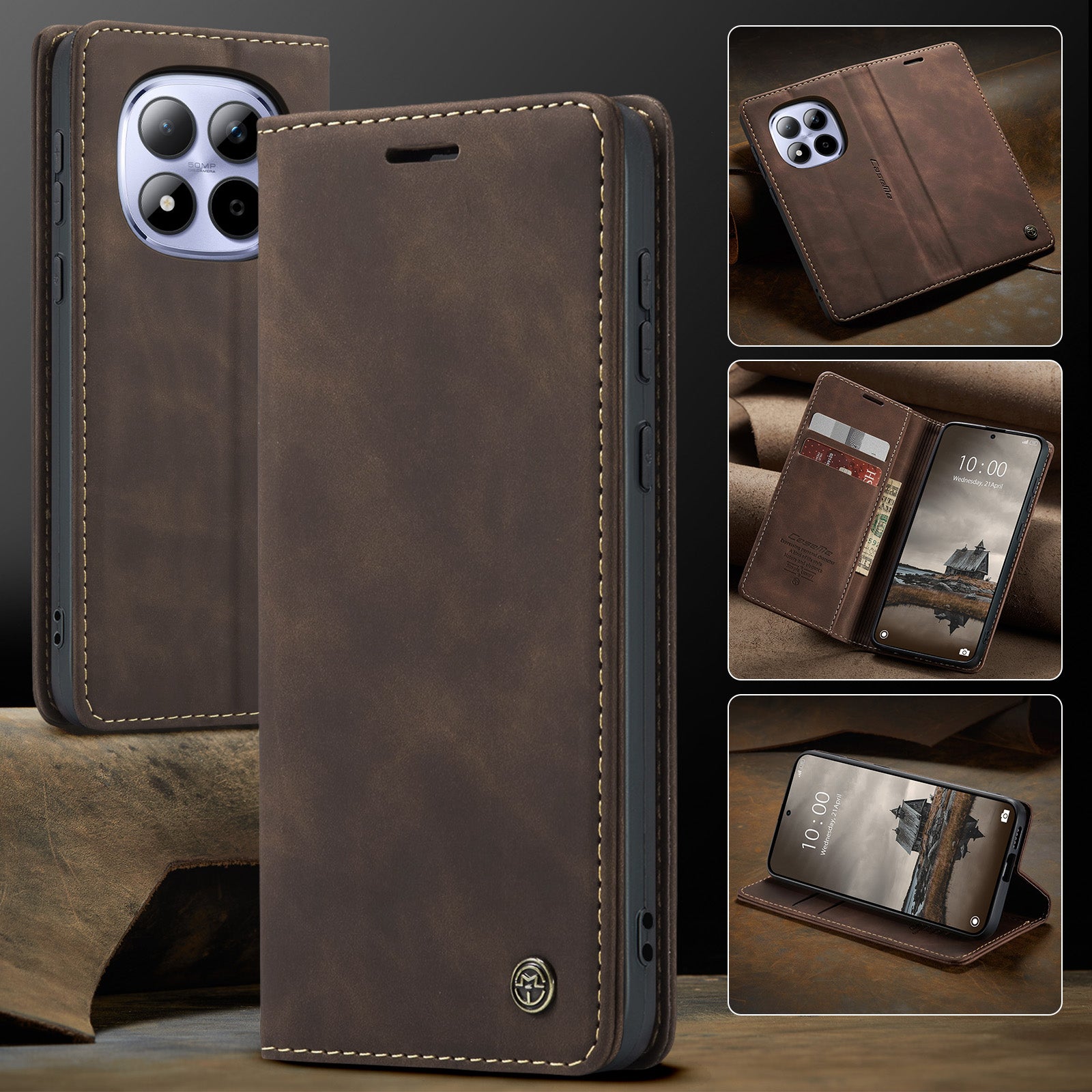 For Xiaomi Redmi Note 15 Pro 4G (Global) Wallet Case CASEME 013 Series PU Leather Phone Cover Stand - Coffee