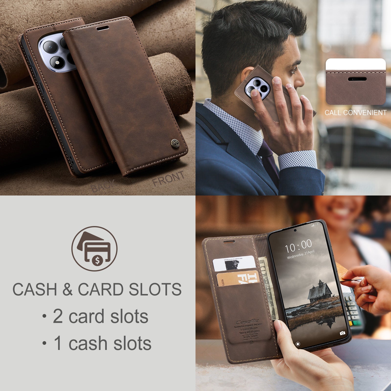 For Xiaomi Redmi Note 15 Pro 4G (Global) Wallet Case CASEME 013 Series PU Leather Phone Cover Stand - Coffee