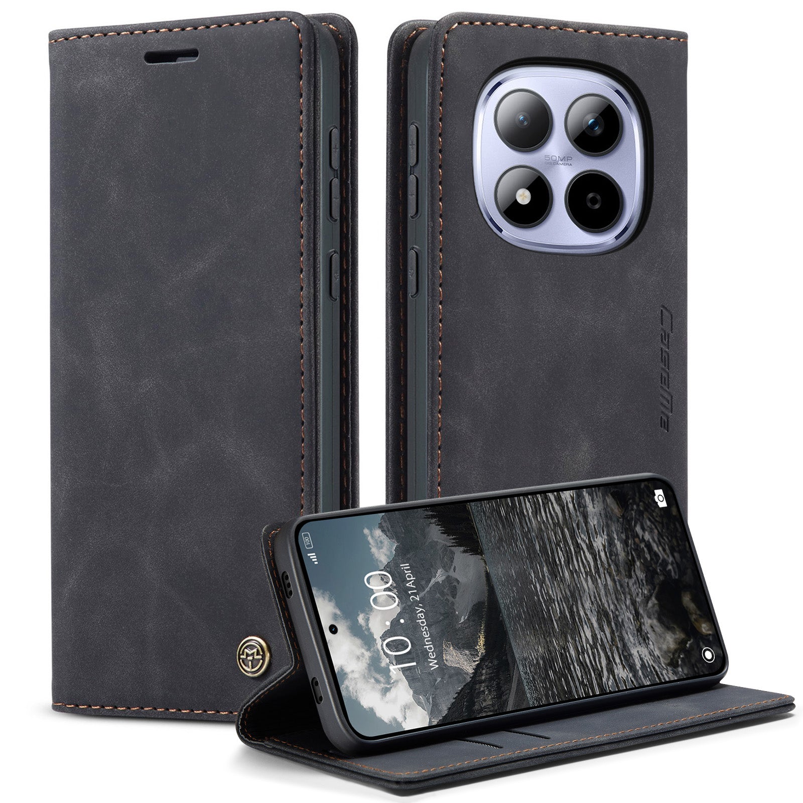 For Xiaomi Redmi Note 15 Pro 4G (Global) Wallet Case CASEME 013 Series PU Leather Phone Cover Stand - Black