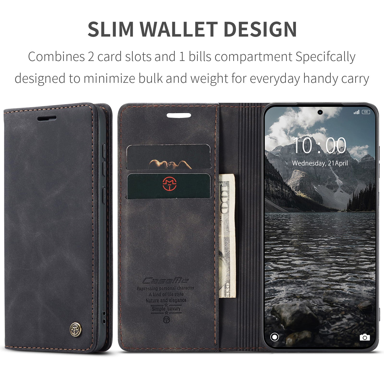 For Xiaomi Redmi Note 15 Pro 4G (Global) Wallet Case CASEME 013 Series PU Leather Phone Cover Stand - Black