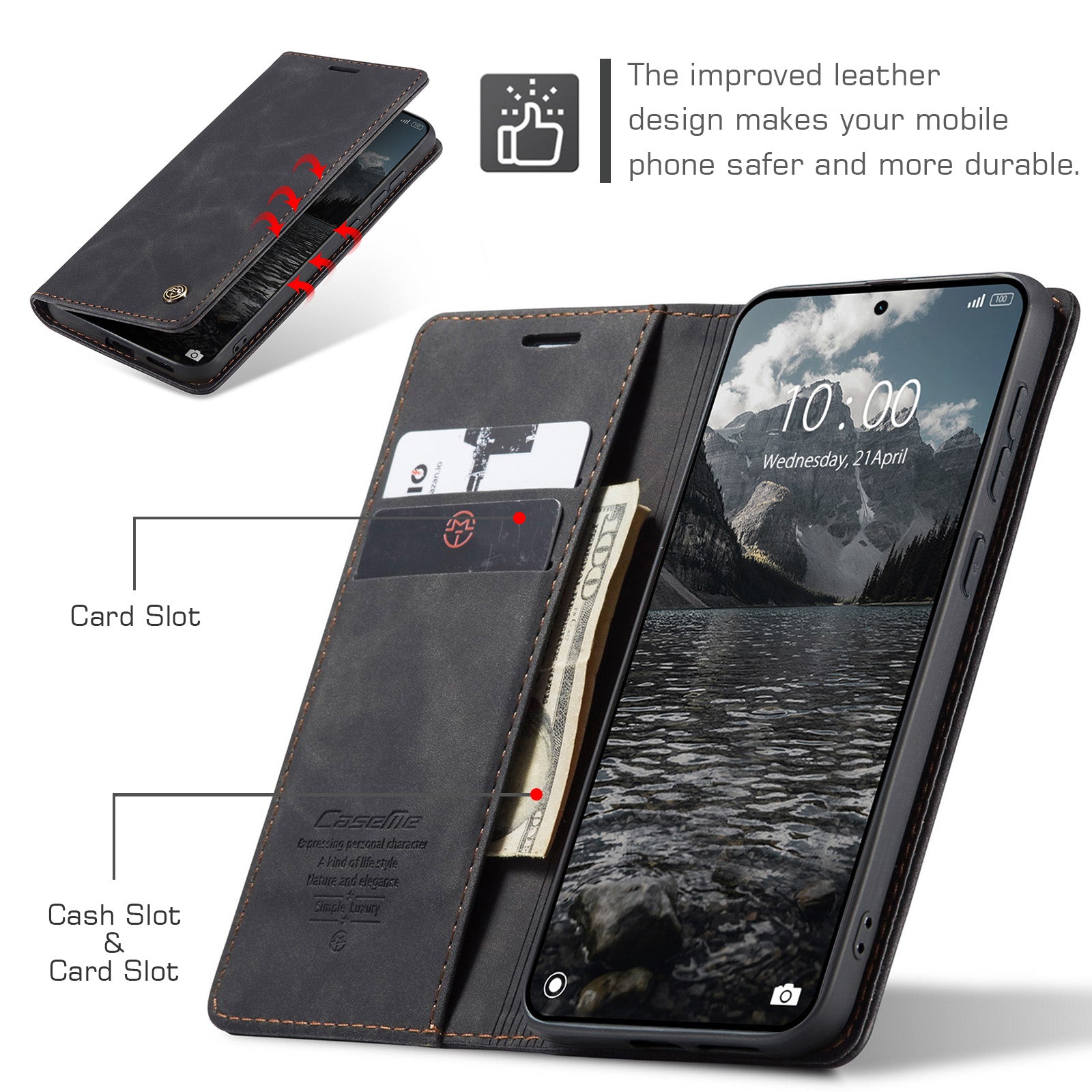 For Xiaomi Redmi Note 15 Pro 4G (Global) Wallet Case CASEME 013 Series PU Leather Phone Cover Stand - Black