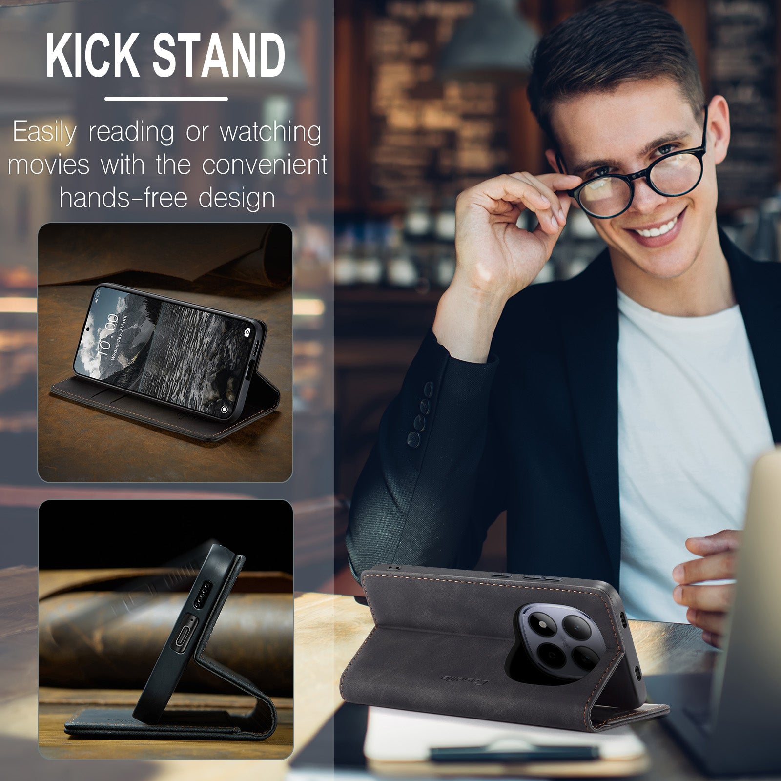 For Xiaomi Redmi Note 15 Pro 4G (Global) Wallet Case CASEME 013 Series PU Leather Phone Cover Stand - Black