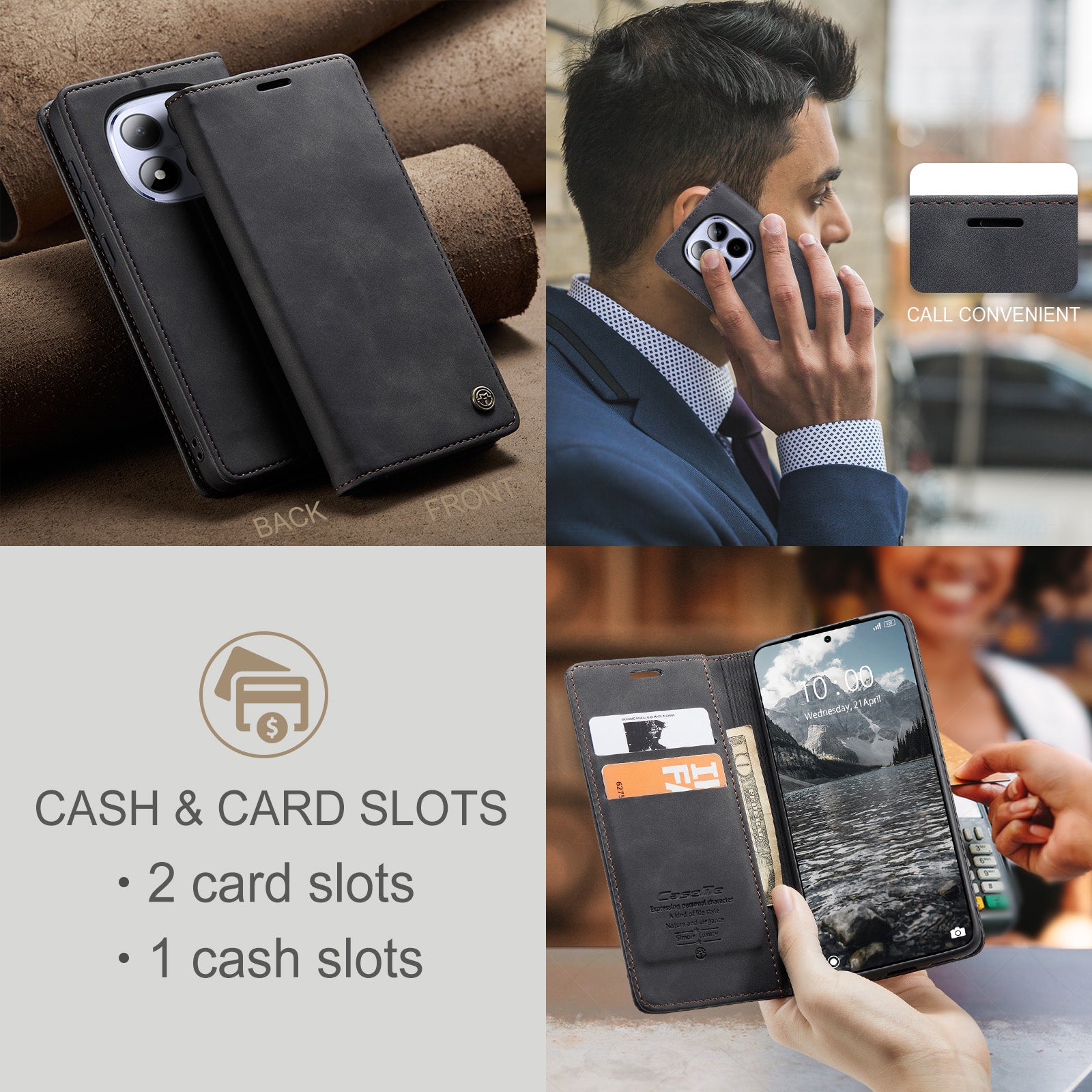 For Xiaomi Redmi Note 15 Pro 4G (Global) Wallet Case CASEME 013 Series PU Leather Phone Cover Stand - Black