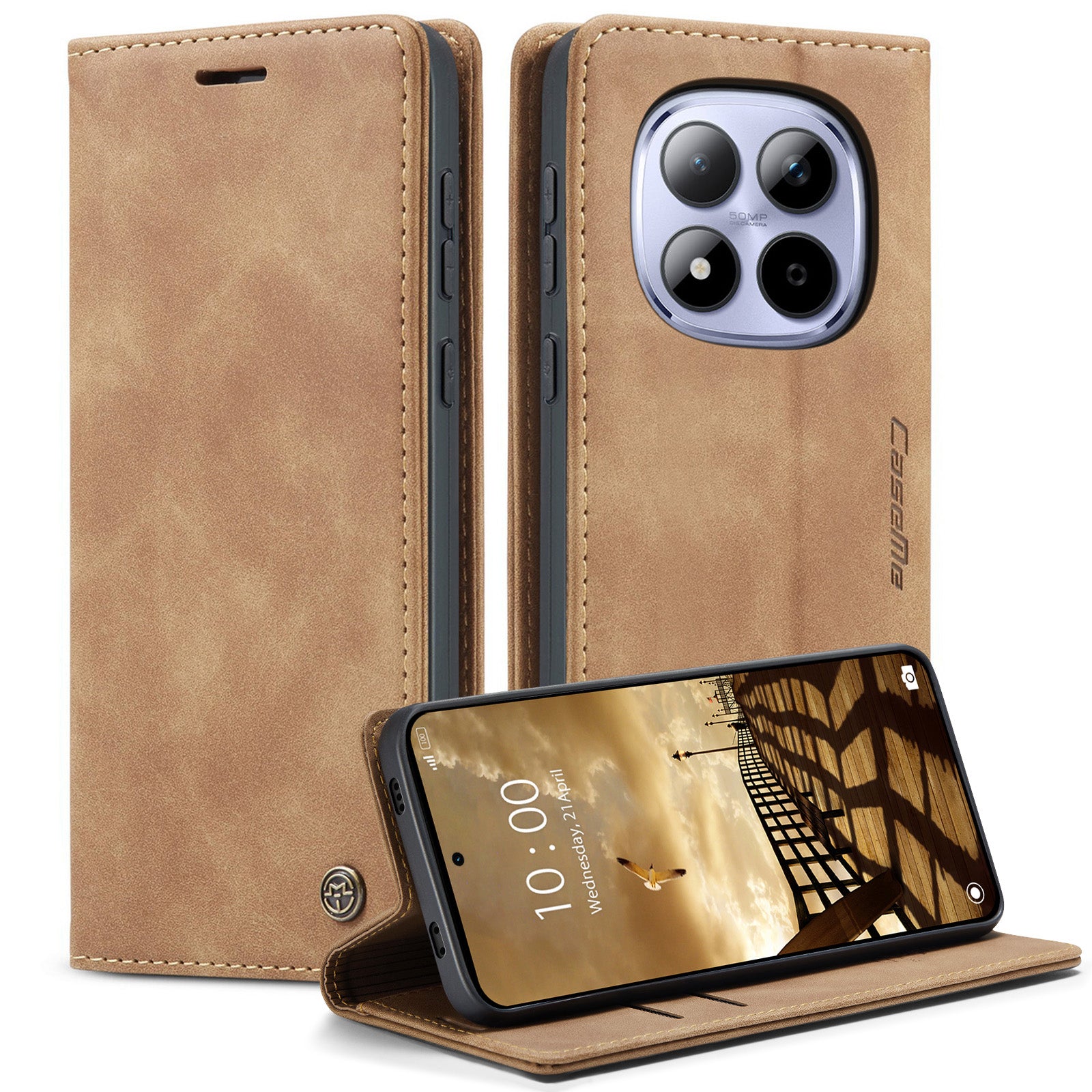 For Xiaomi Redmi Note 15 Pro 4G (Global) Wallet Case CASEME 013 Series PU Leather Phone Cover Stand - Brown