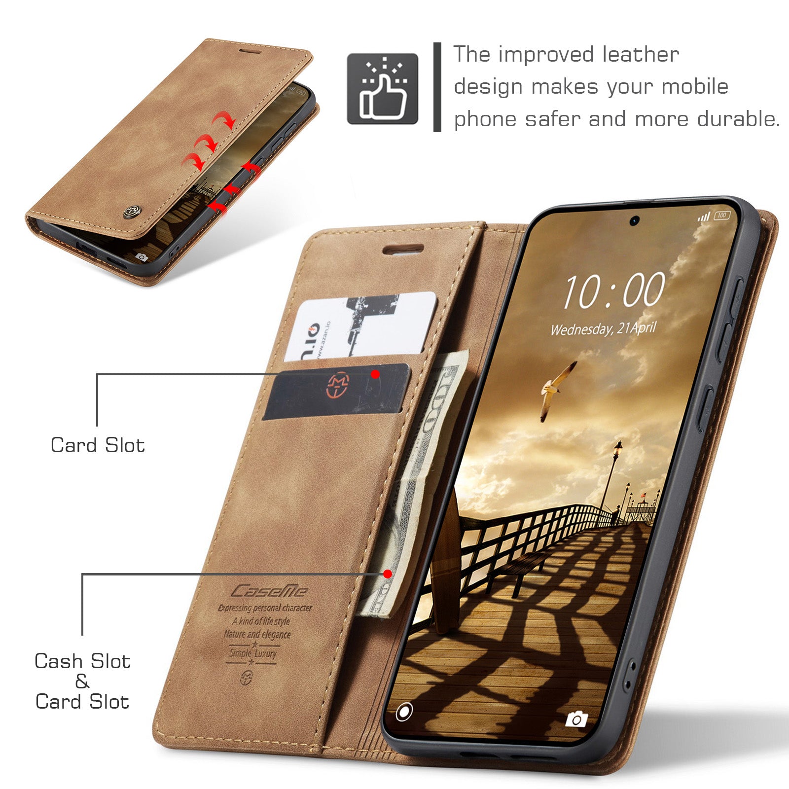 For Xiaomi Redmi Note 15 Pro 4G (Global) Wallet Case CASEME 013 Series PU Leather Phone Cover Stand - Brown