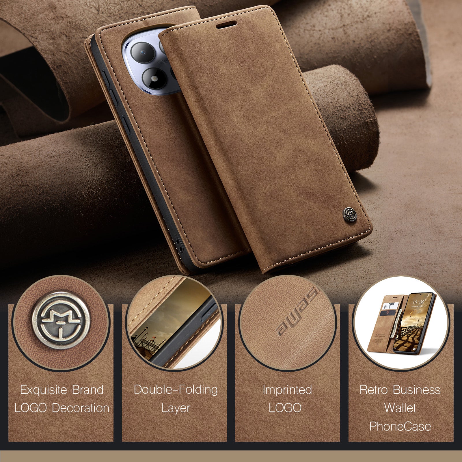For Xiaomi Redmi Note 15 Pro 4G (Global) Wallet Case CASEME 013 Series PU Leather Phone Cover Stand - Brown