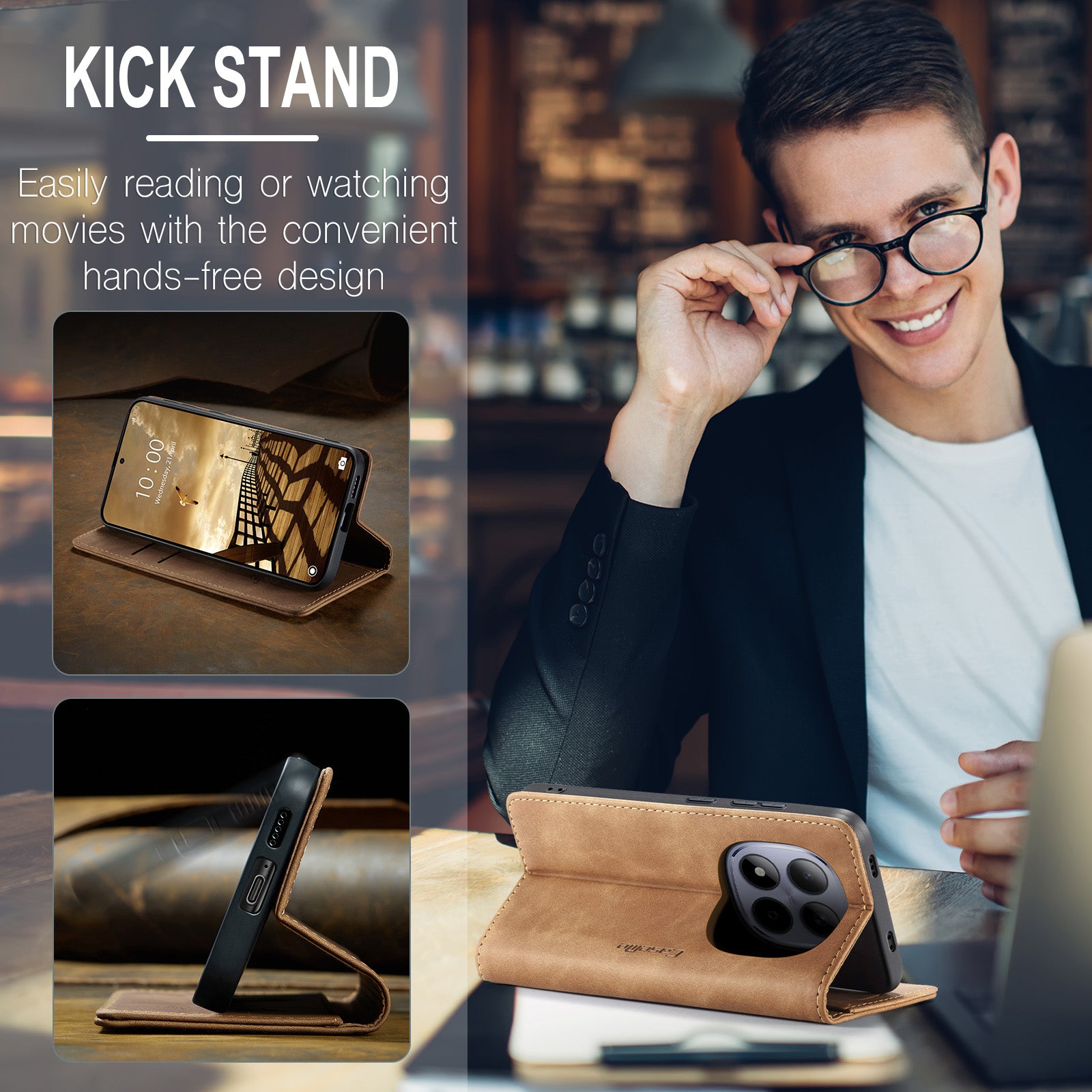 For Xiaomi Redmi Note 15 Pro 4G (Global) Wallet Case CASEME 013 Series PU Leather Phone Cover Stand - Brown