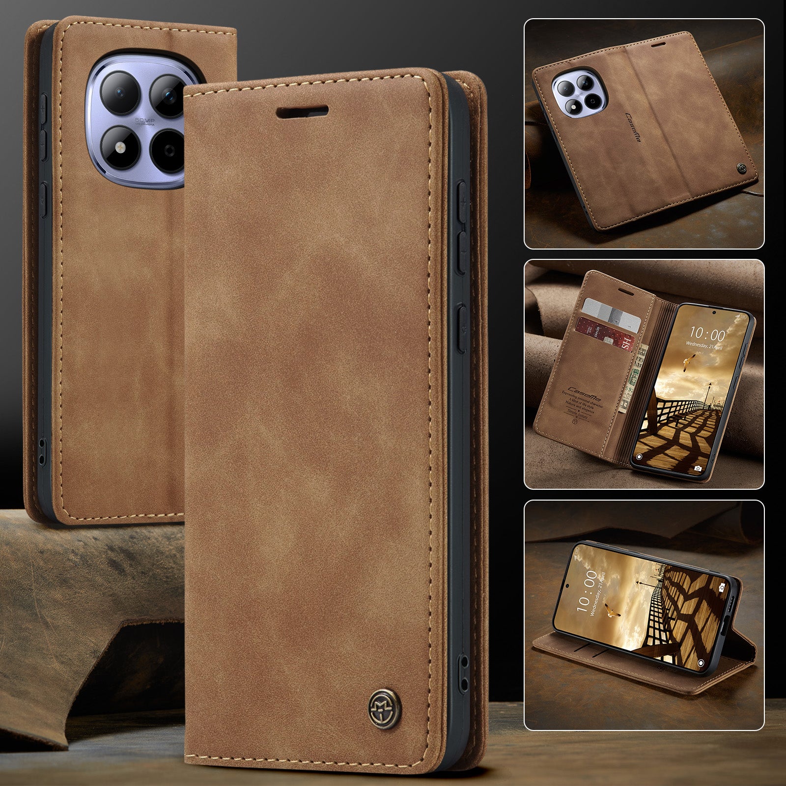 For Xiaomi Redmi Note 15 Pro 4G (Global) Wallet Case CASEME 013 Series PU Leather Phone Cover Stand - Brown