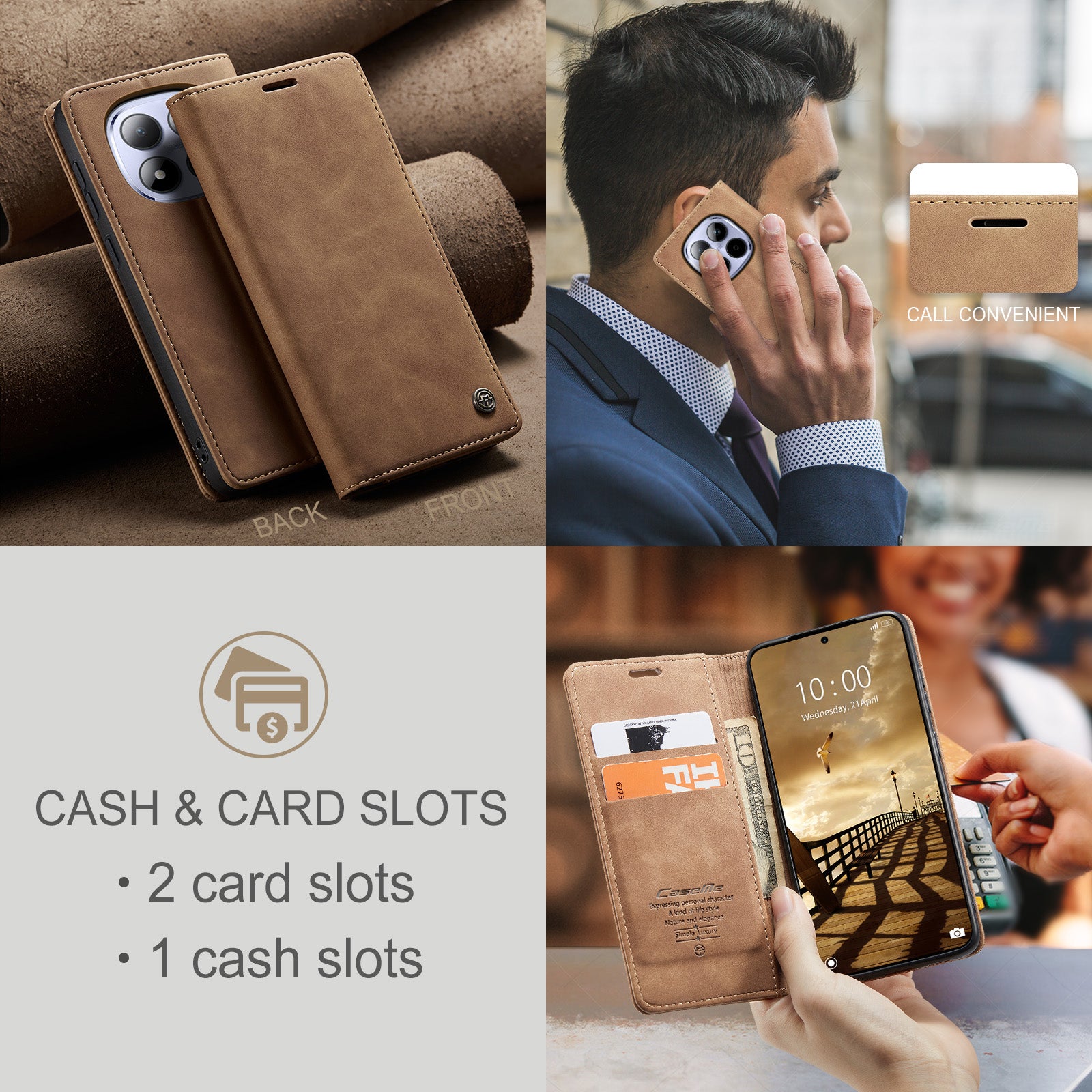 For Xiaomi Redmi Note 15 Pro 4G (Global) Wallet Case CASEME 013 Series PU Leather Phone Cover Stand - Brown