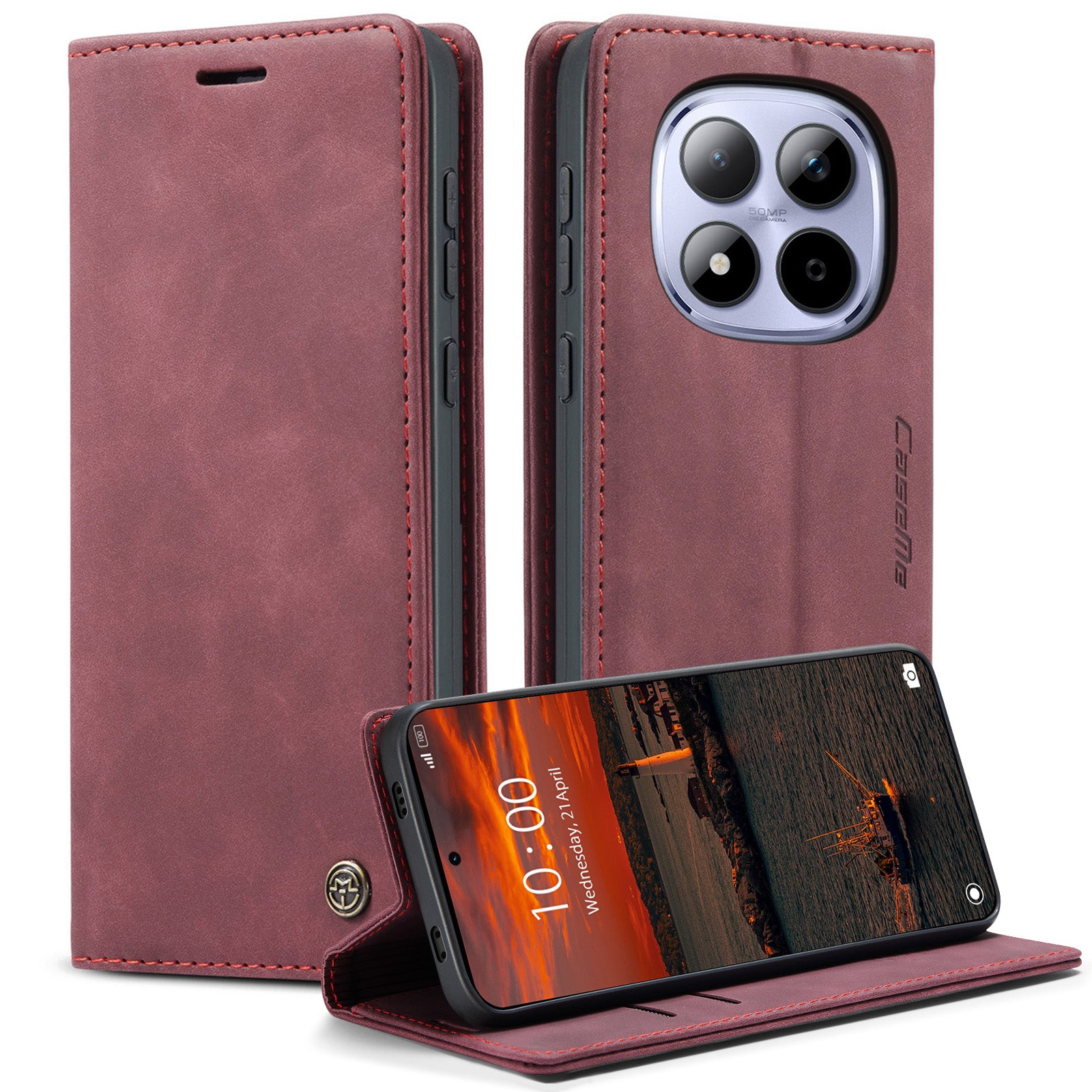 For Xiaomi Redmi Note 15 Pro 4G (Global) Wallet Case CASEME 013 Series PU Leather Phone Cover Stand - Red