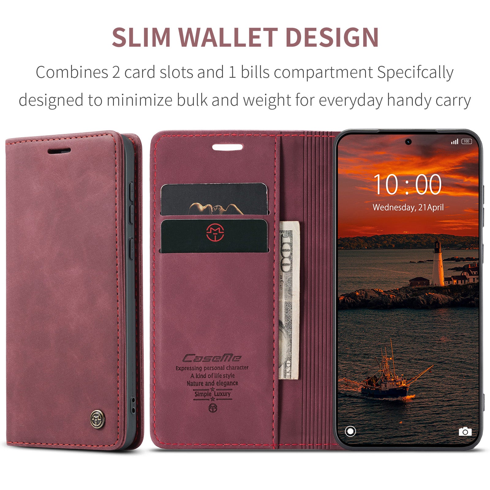 For Xiaomi Redmi Note 15 Pro 4G (Global) Wallet Case CASEME 013 Series PU Leather Phone Cover Stand - Red