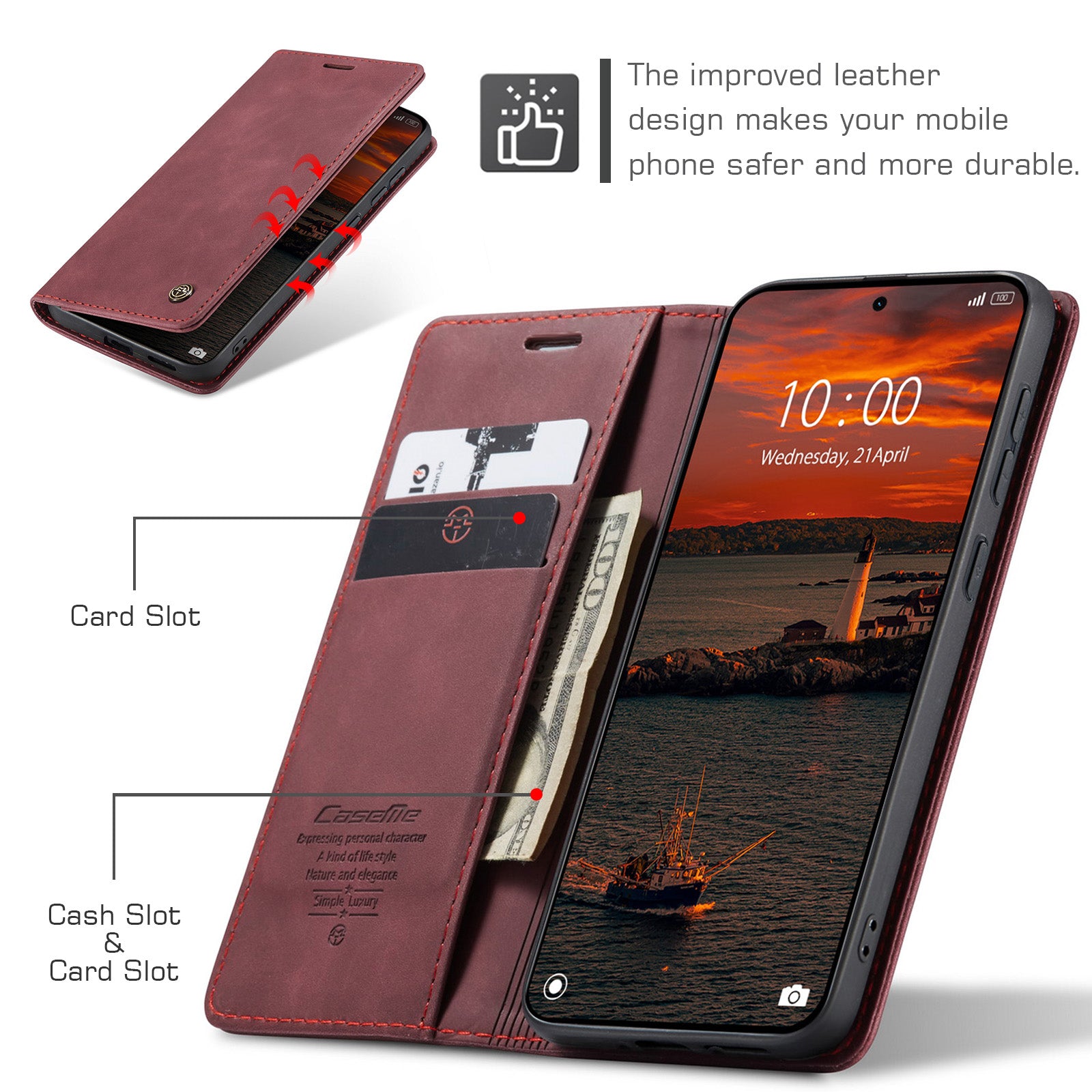 For Xiaomi Redmi Note 15 Pro 4G (Global) Wallet Case CASEME 013 Series PU Leather Phone Cover Stand - Red