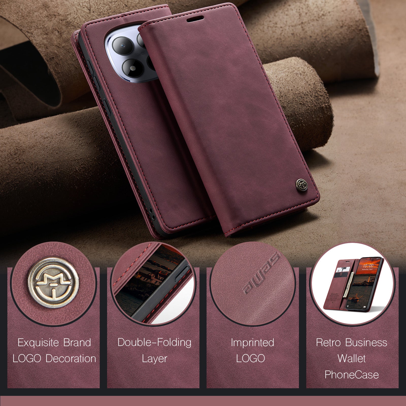 For Xiaomi Redmi Note 15 Pro 4G (Global) Wallet Case CASEME 013 Series PU Leather Phone Cover Stand - Red
