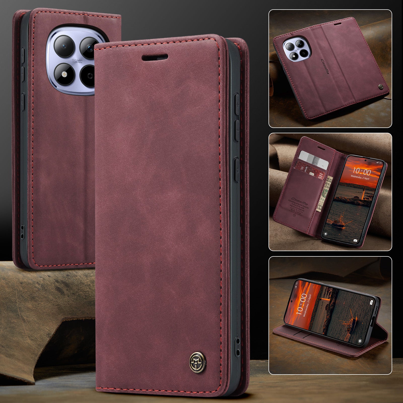 For Xiaomi Redmi Note 15 Pro 4G (Global) Wallet Case CASEME 013 Series PU Leather Phone Cover Stand - Red