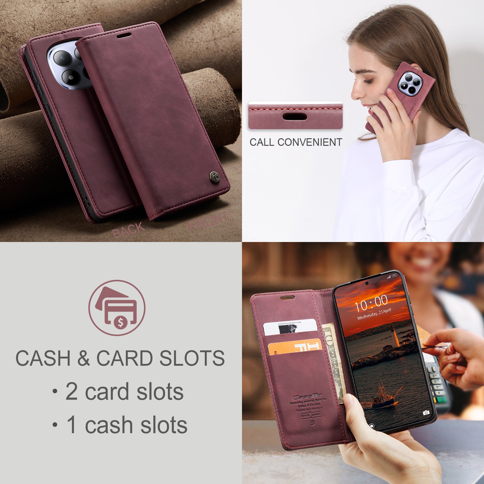For Xiaomi Redmi Note 15 Pro 4G (Global) Wallet Case CASEME 013 Series PU Leather Phone Cover Stand - Red