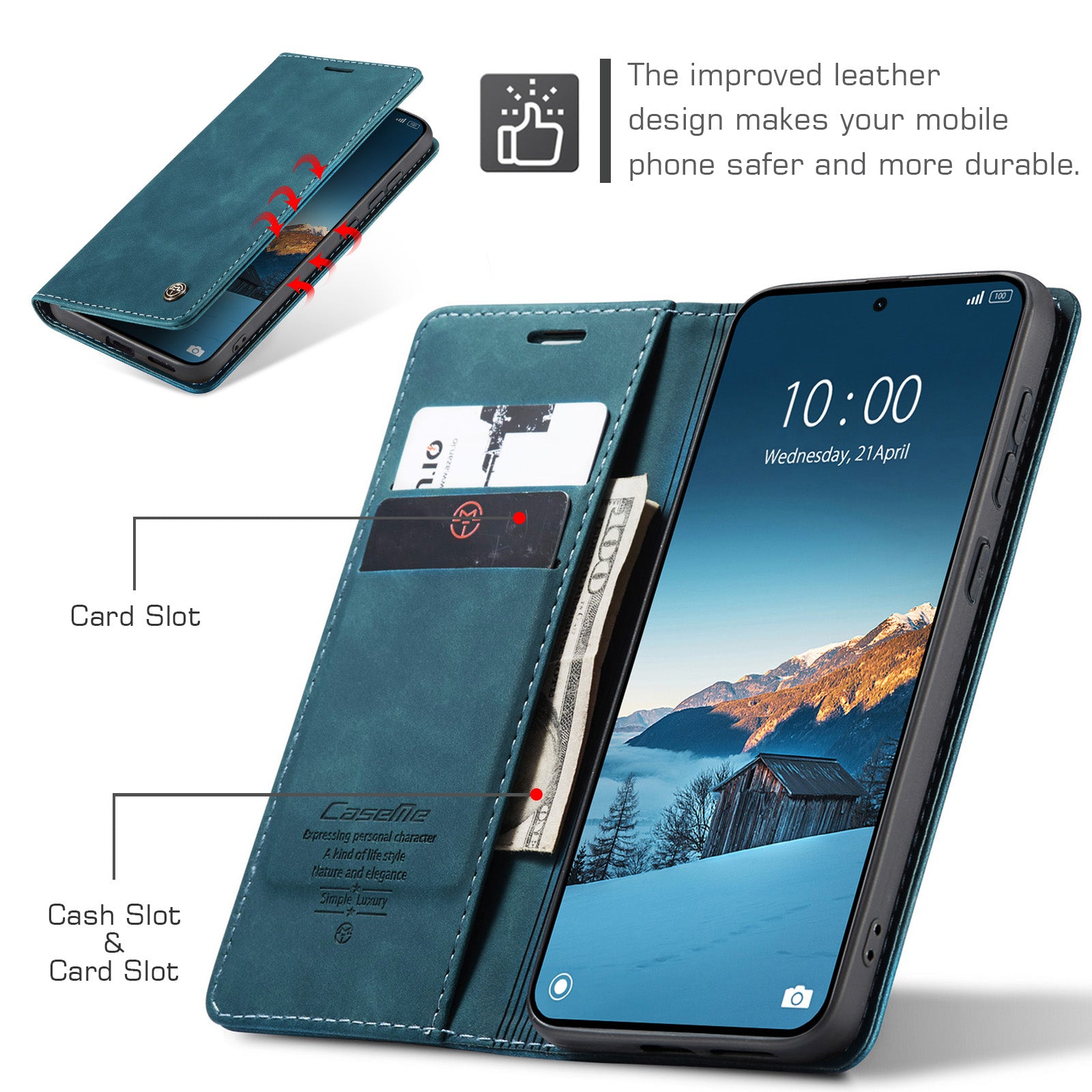 For Xiaomi Redmi Note 15 Pro 4G (Global) Wallet Case CASEME 013 Series PU Leather Phone Cover Stand - Blue