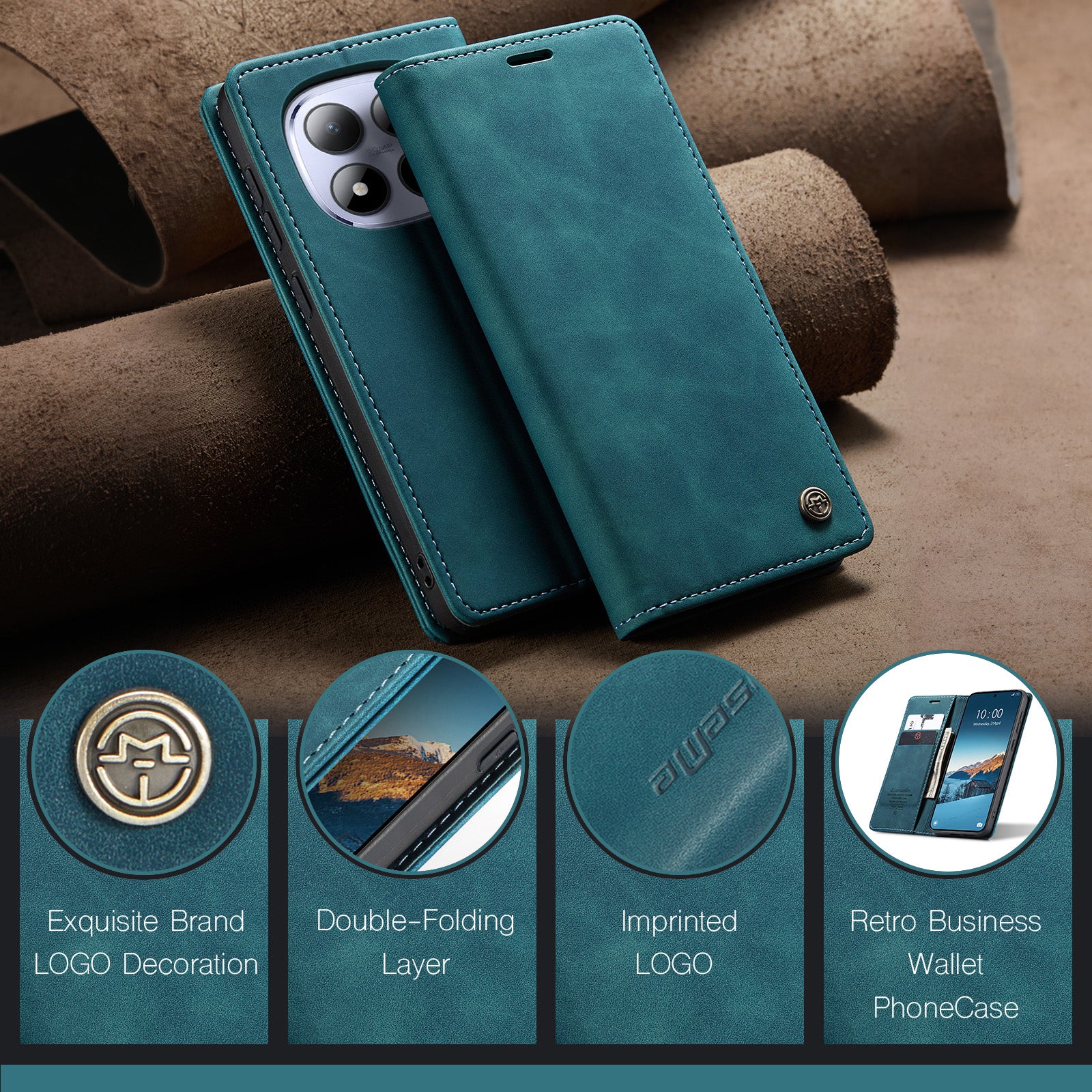 For Xiaomi Redmi Note 15 Pro 4G (Global) Wallet Case CASEME 013 Series PU Leather Phone Cover Stand - Blue