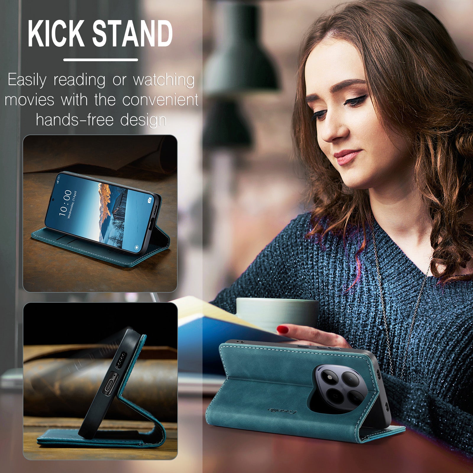 For Xiaomi Redmi Note 15 Pro 4G (Global) Wallet Case CASEME 013 Series PU Leather Phone Cover Stand - Blue