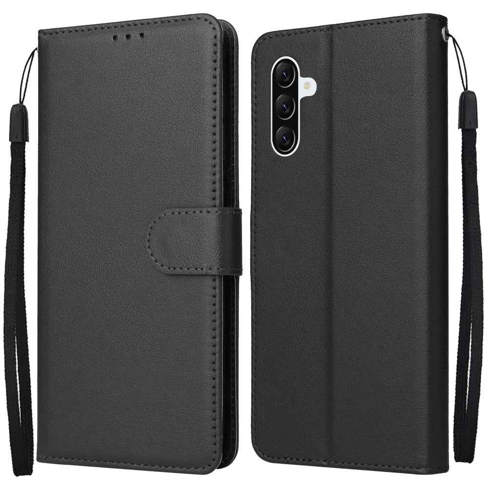 For Samsung Galaxy A57 5G Case Wallet Stand PU Leather Phone Cover with Wrist Strap - Black