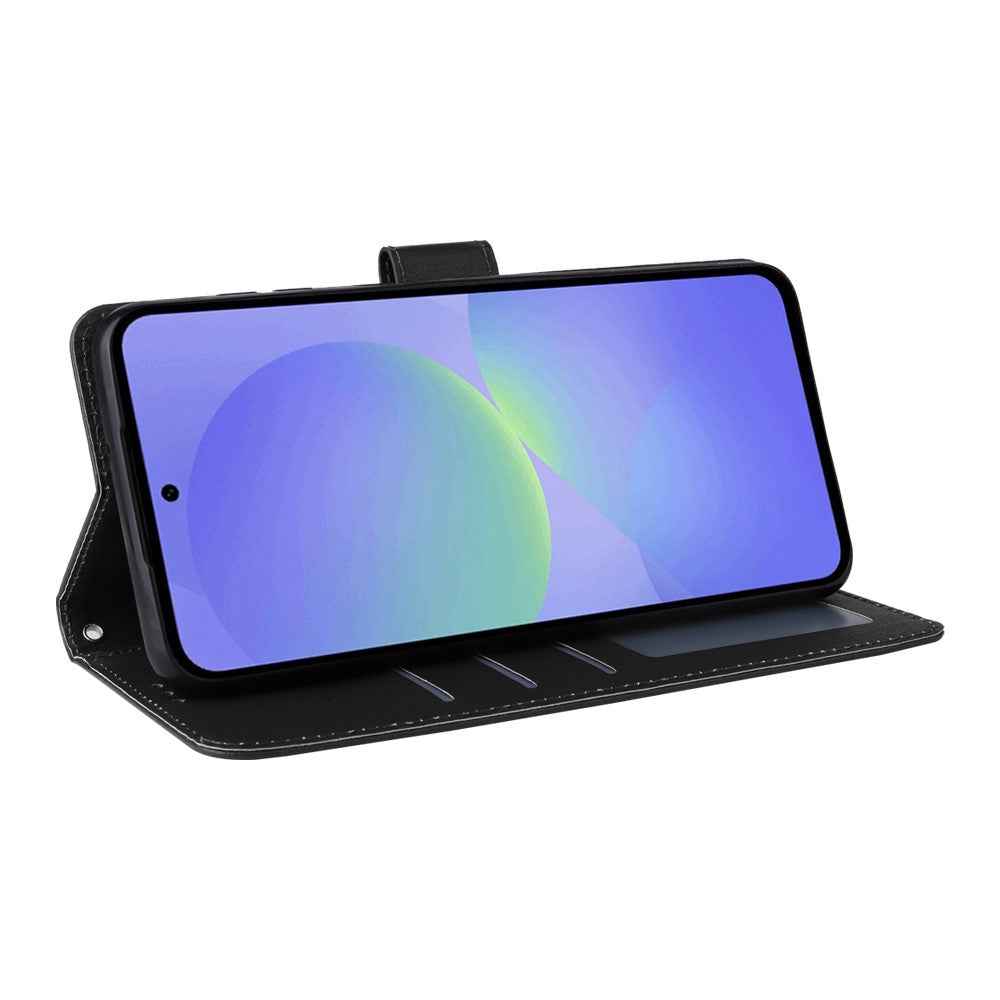 For Samsung Galaxy A57 5G Case Wallet Stand PU Leather Phone Cover with Wrist Strap - Black