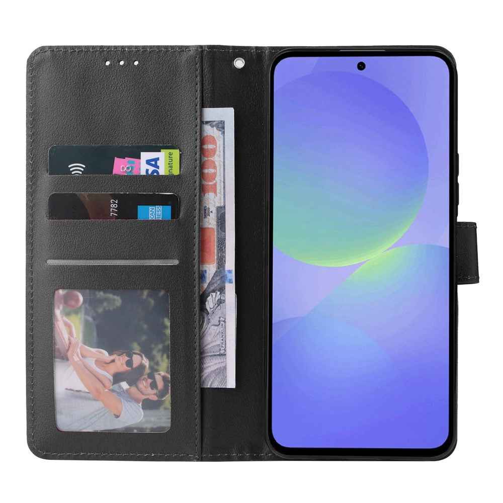 For Samsung Galaxy A57 5G Case Wallet Stand PU Leather Phone Cover with Wrist Strap - Black