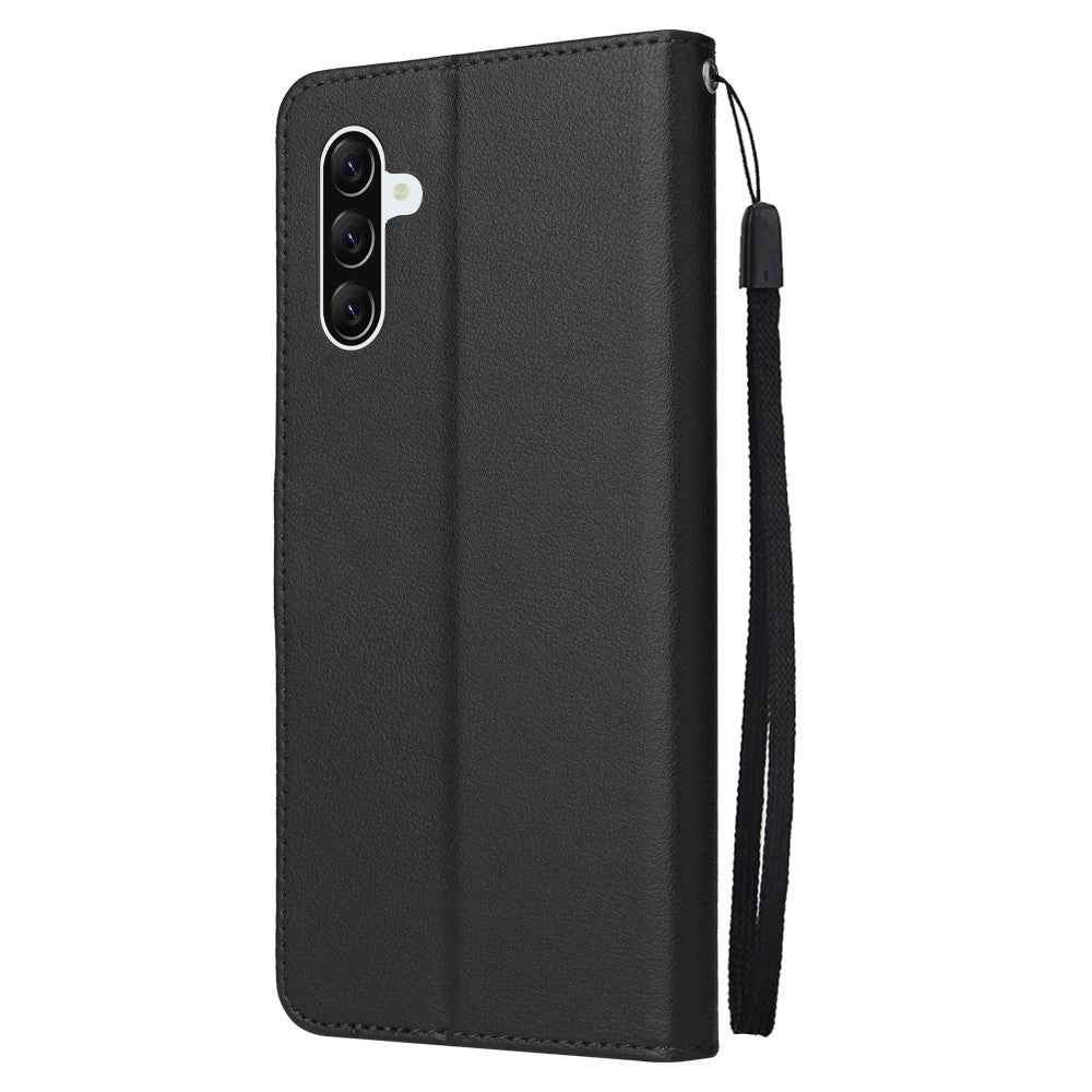 For Samsung Galaxy A57 5G Case Wallet Stand PU Leather Phone Cover with Wrist Strap - Black