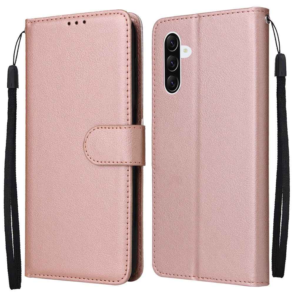 For Samsung Galaxy A57 5G Case Wallet Stand PU Leather Phone Cover with Wrist Strap - Rose Gold