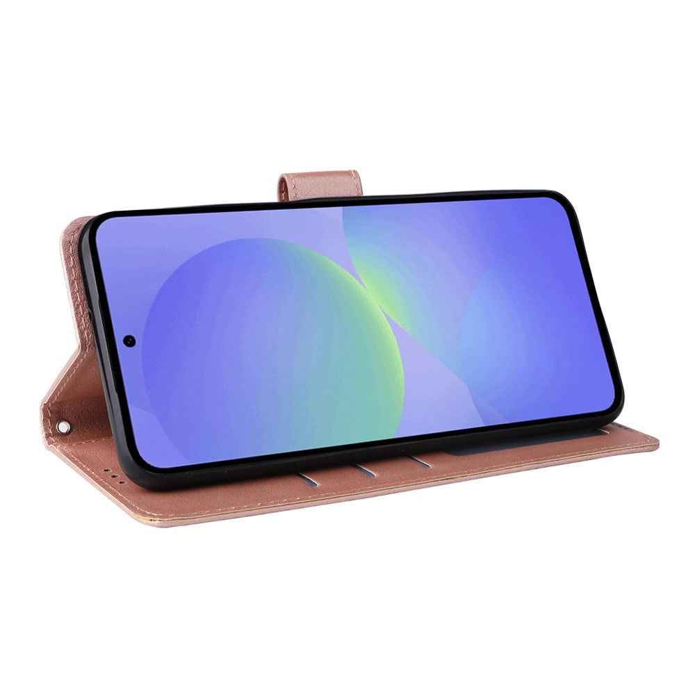 For Samsung Galaxy A57 5G Case Wallet Stand PU Leather Phone Cover with Wrist Strap - Rose Gold