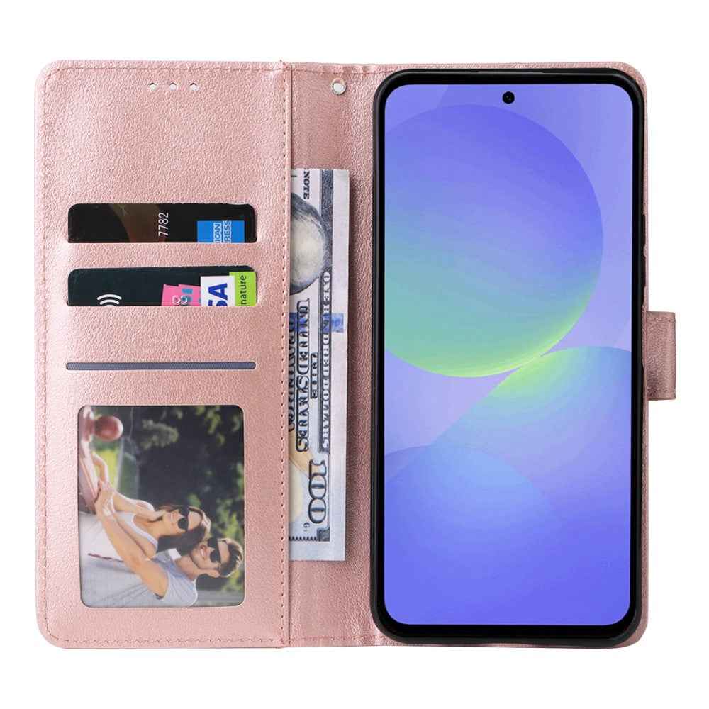 For Samsung Galaxy A57 5G Case Wallet Stand PU Leather Phone Cover with Wrist Strap - Rose Gold
