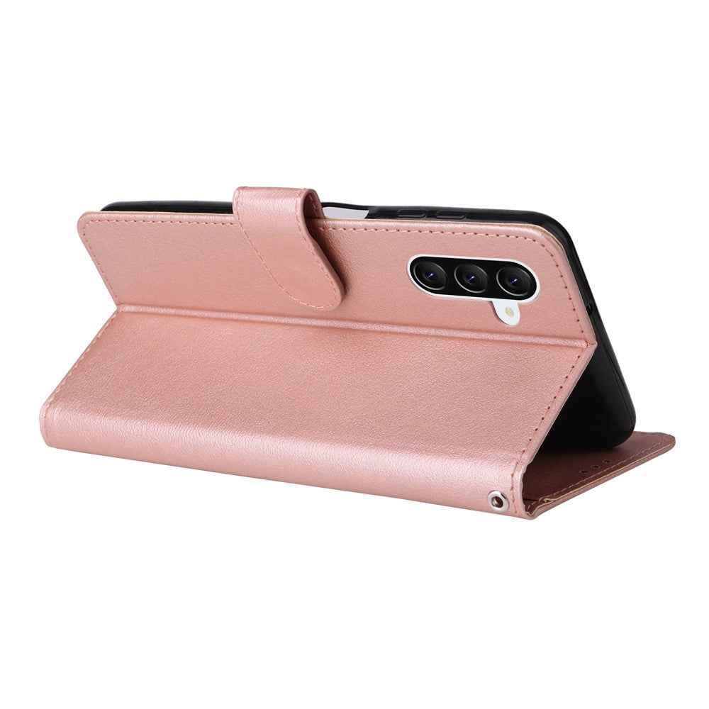 For Samsung Galaxy A57 5G Case Wallet Stand PU Leather Phone Cover with Wrist Strap - Rose Gold