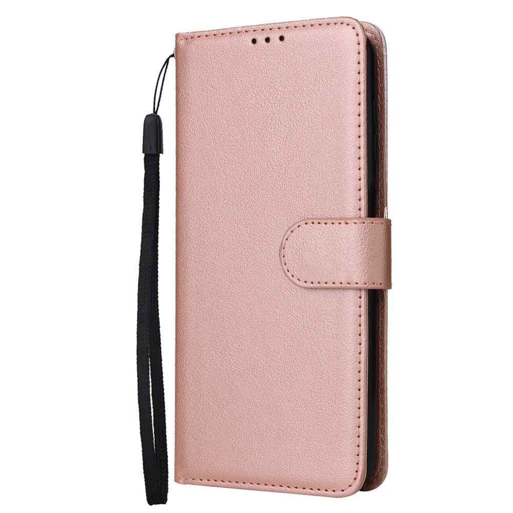 For Samsung Galaxy A57 5G Case Wallet Stand PU Leather Phone Cover with Wrist Strap - Rose Gold