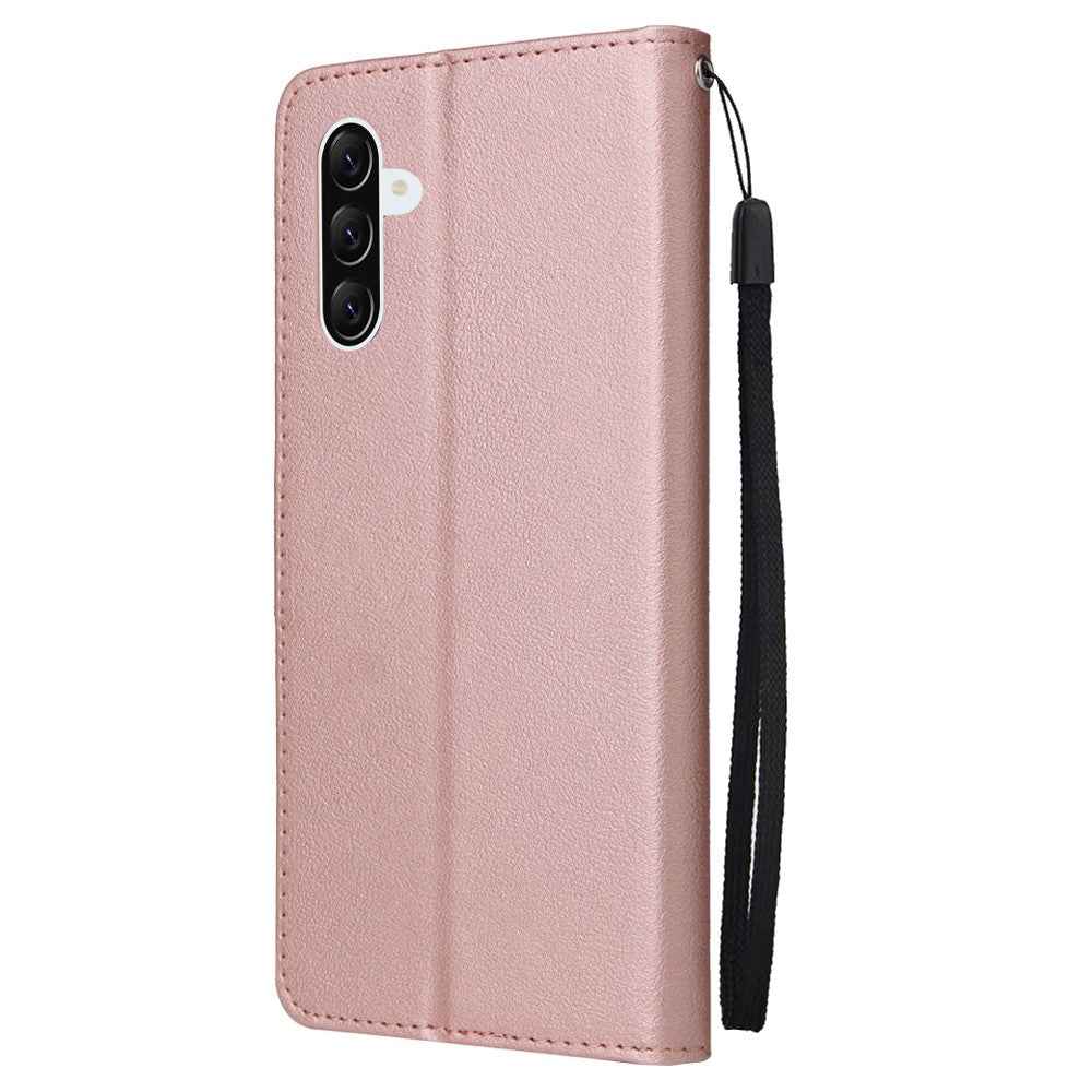 For Samsung Galaxy A57 5G Case Wallet Stand PU Leather Phone Cover with Wrist Strap - Rose Gold