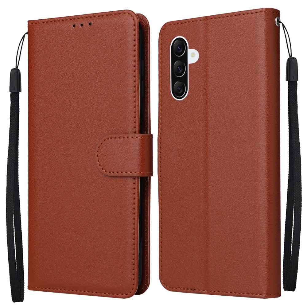 For Samsung Galaxy A57 5G Case Wallet Stand PU Leather Phone Cover with Wrist Strap - Brown