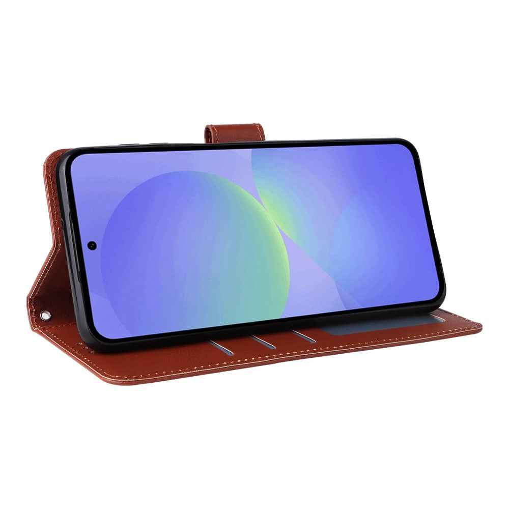 For Samsung Galaxy A57 5G Case Wallet Stand PU Leather Phone Cover with Wrist Strap - Brown