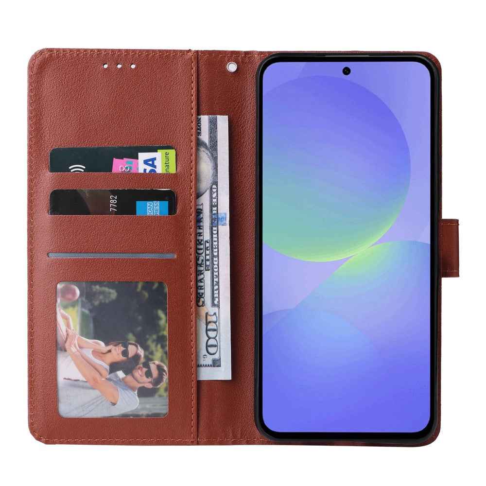 For Samsung Galaxy A57 5G Case Wallet Stand PU Leather Phone Cover with Wrist Strap - Brown