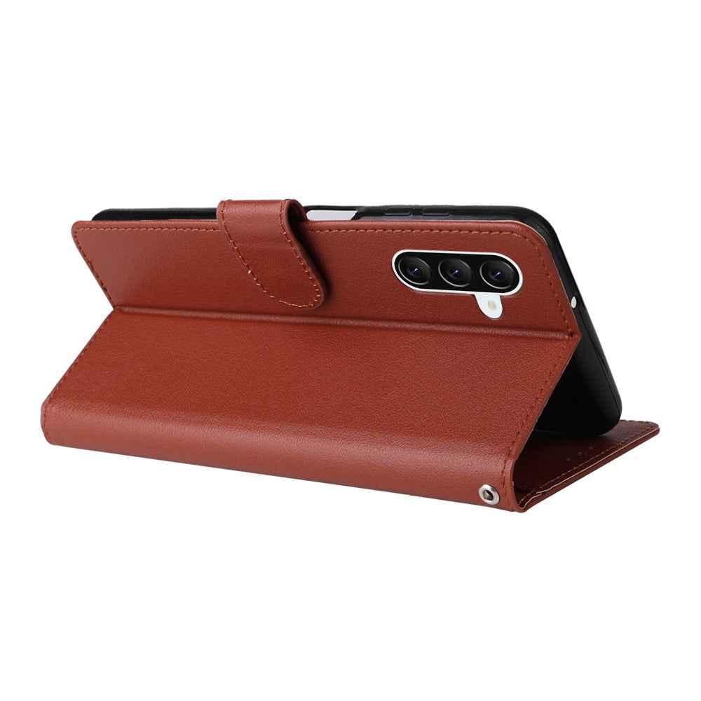 For Samsung Galaxy A57 5G Case Wallet Stand PU Leather Phone Cover with Wrist Strap - Brown