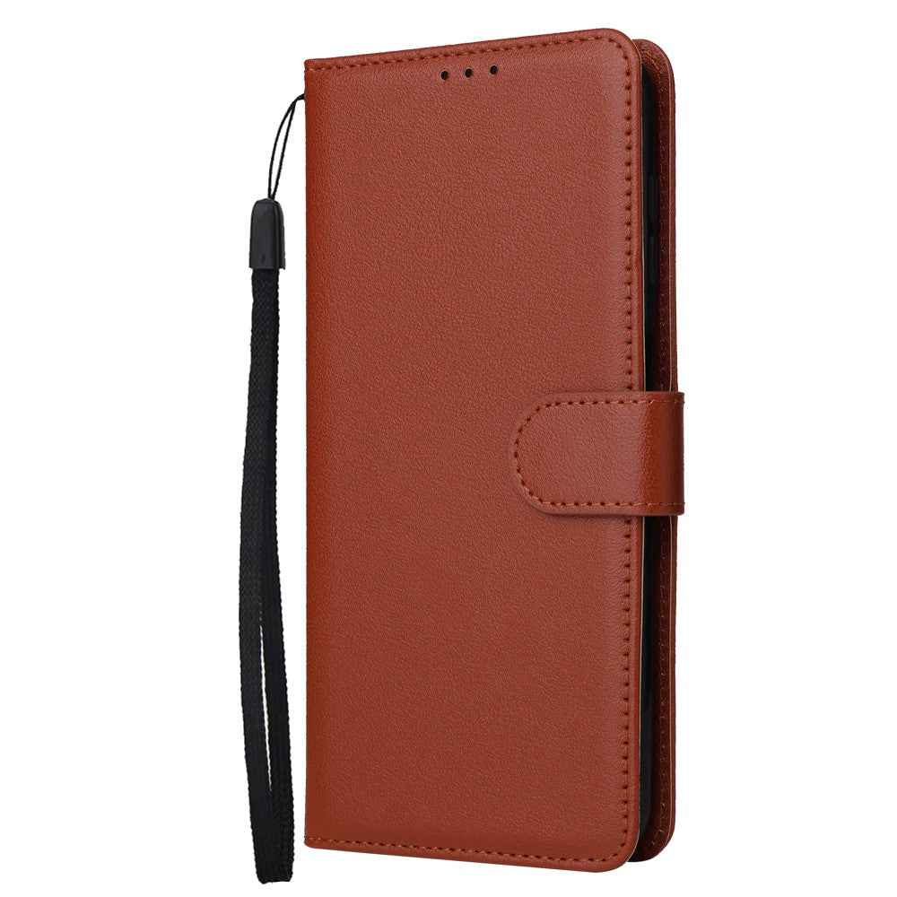 For Samsung Galaxy A57 5G Case Wallet Stand PU Leather Phone Cover with Wrist Strap - Brown
