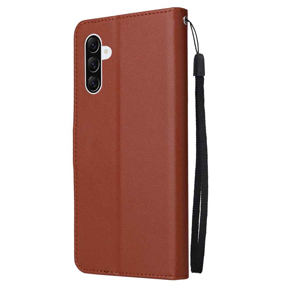 For Samsung Galaxy A57 5G Case Wallet Stand PU Leather Phone Cover with Wrist Strap - Brown
