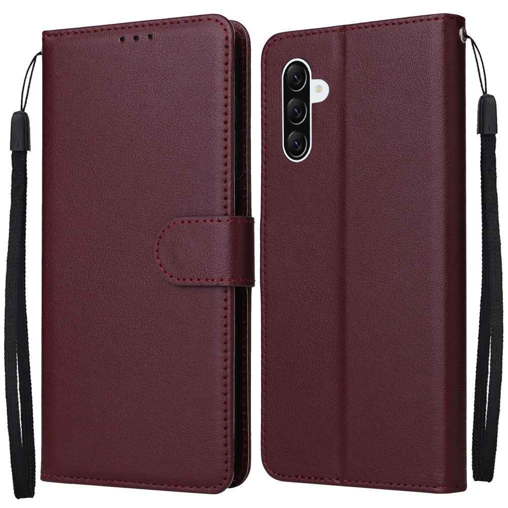 For Samsung Galaxy A57 5G Case Wallet Stand PU Leather Phone Cover with Wrist Strap - Wine Red
